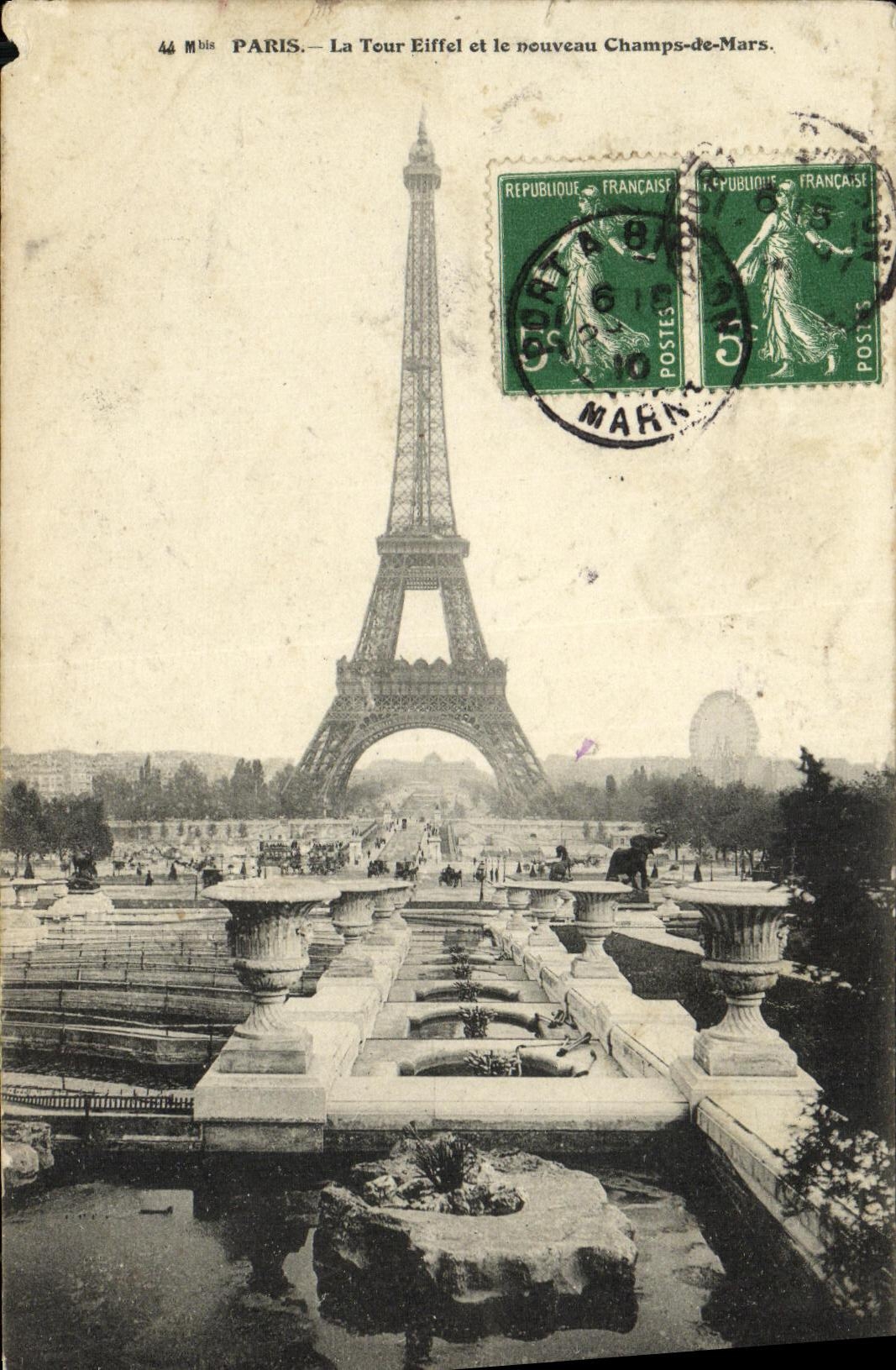 VINTAGE POSTCARD Paris the Eiffel Tower and new the Champ de Mars