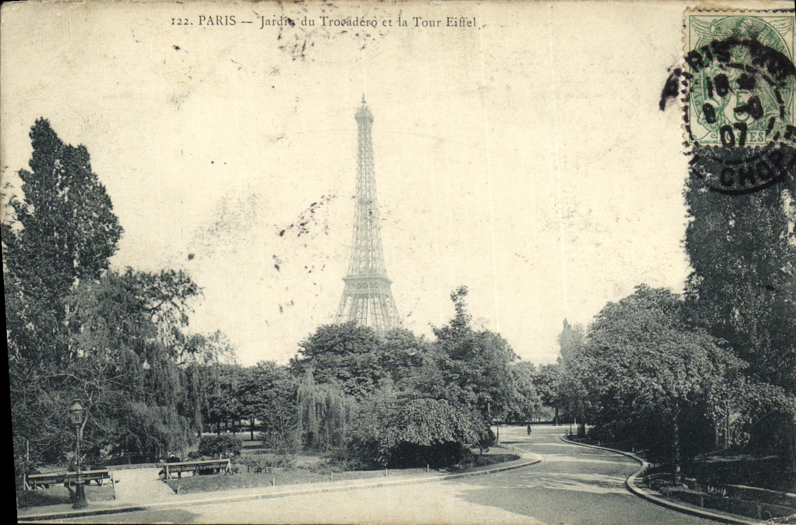 VINTAGE POSTCARD Paris the Tower Eiffel Garden of Trocadero