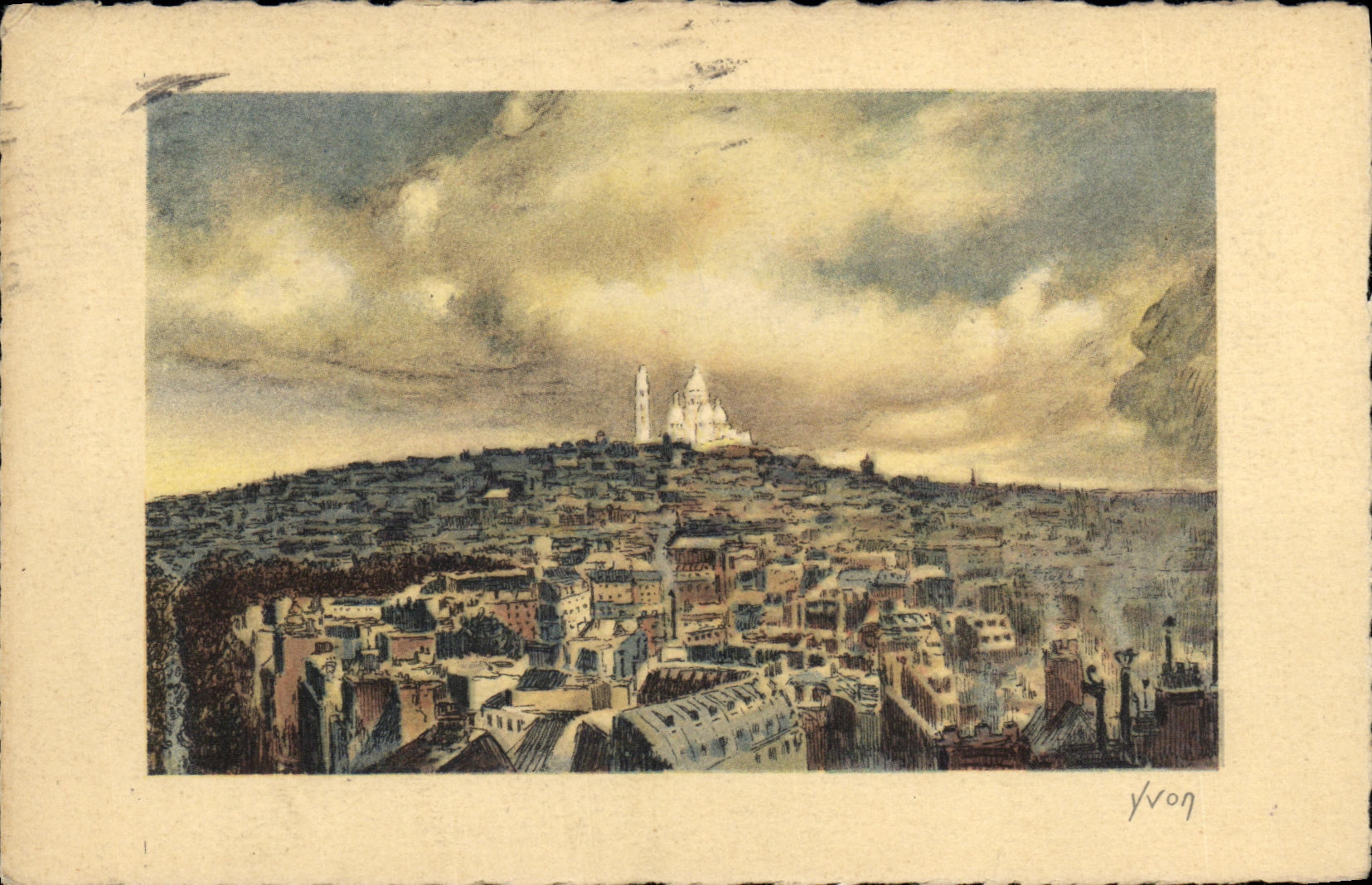 VINTAGE POSTCARD Paris the Montmartre Hillock and the Sacring Heart