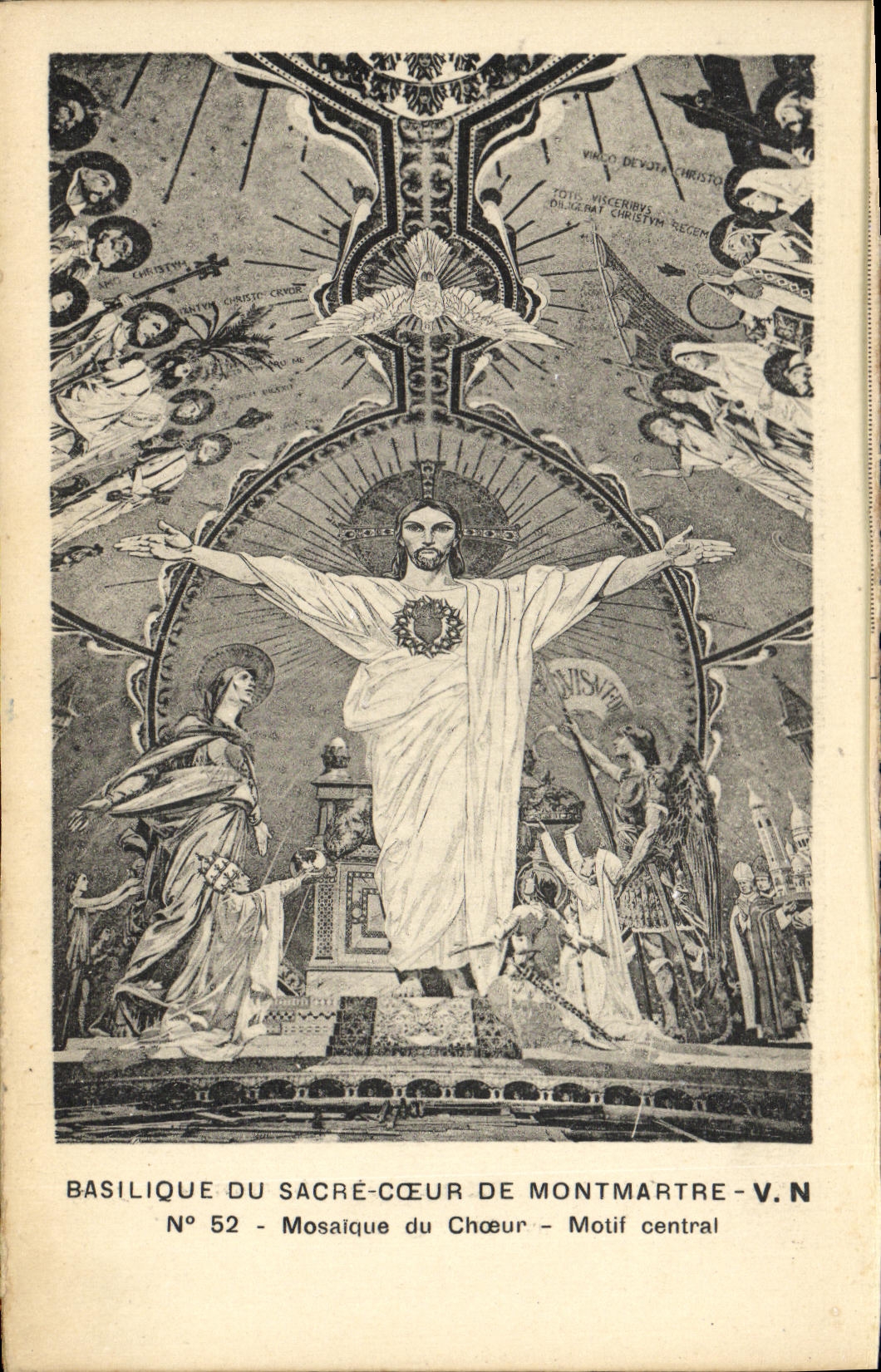 VINTAGE POSTCARD Paris Basilica Of the Sacring Mosaic Heart De Montmartre of the chorus central Reason