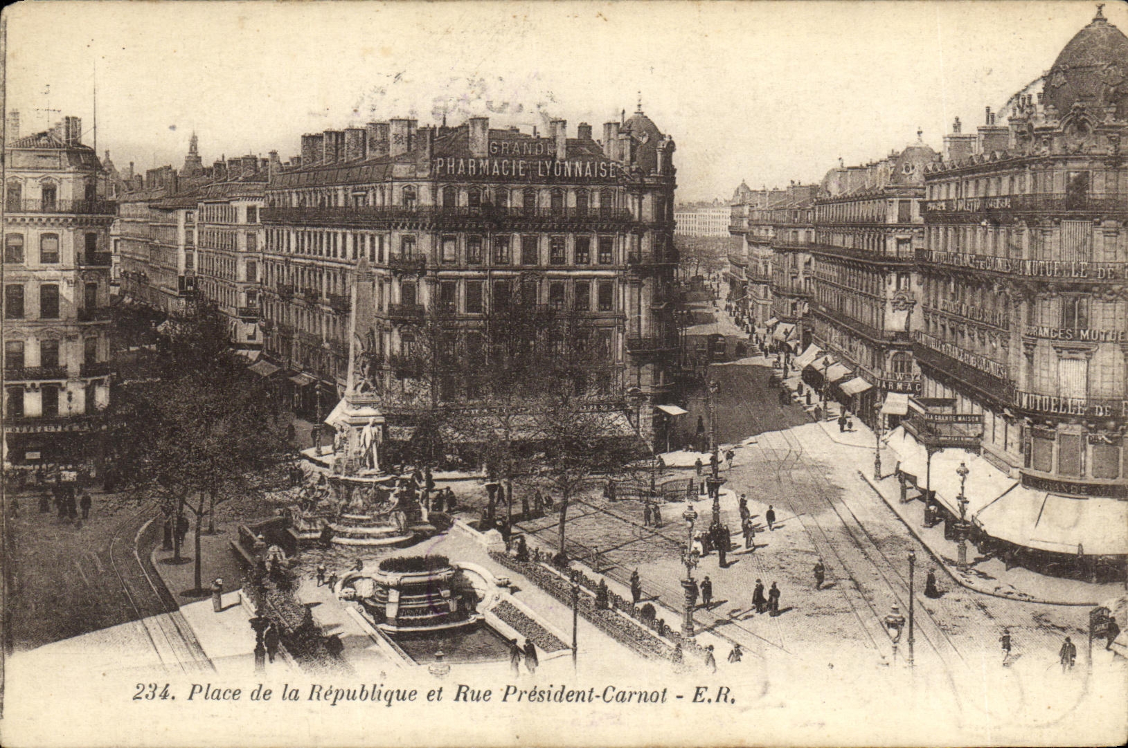 VINTAGE POSTCARD Paris Places Republic and Street President Carnot Lyons Pharmacie