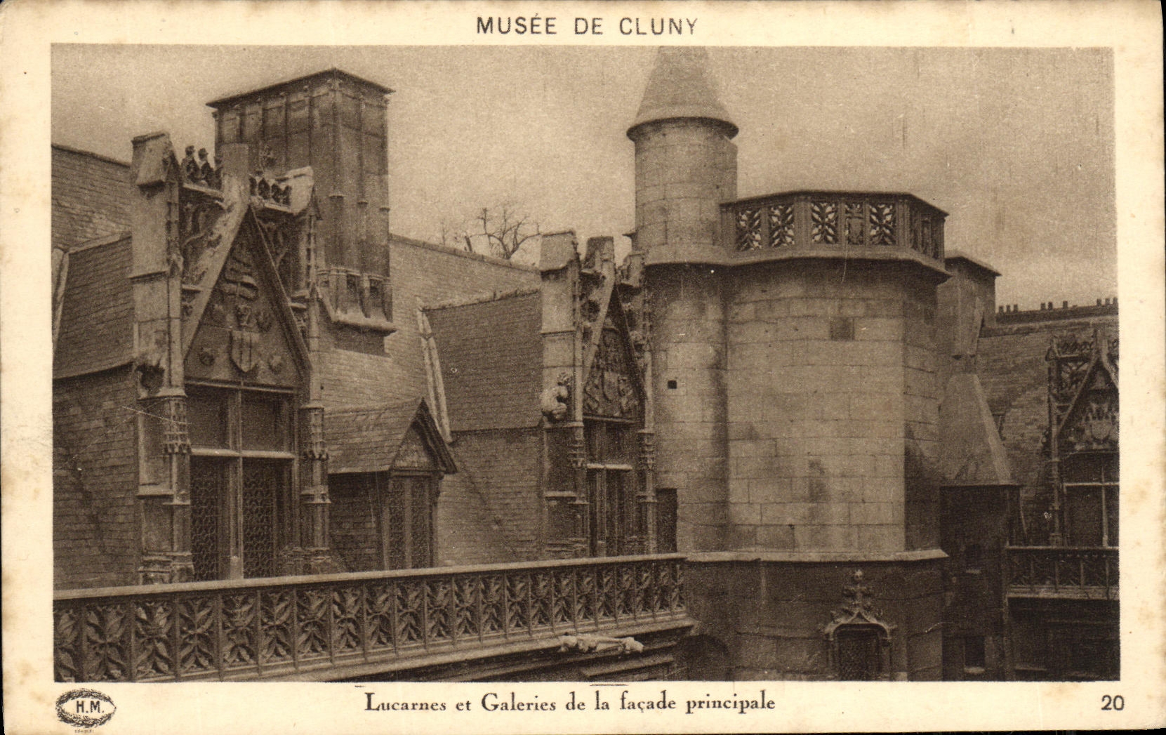 VINTAGE POSTCARD Paris Museum of Cluny Attic windows and galleries of the principal frontage