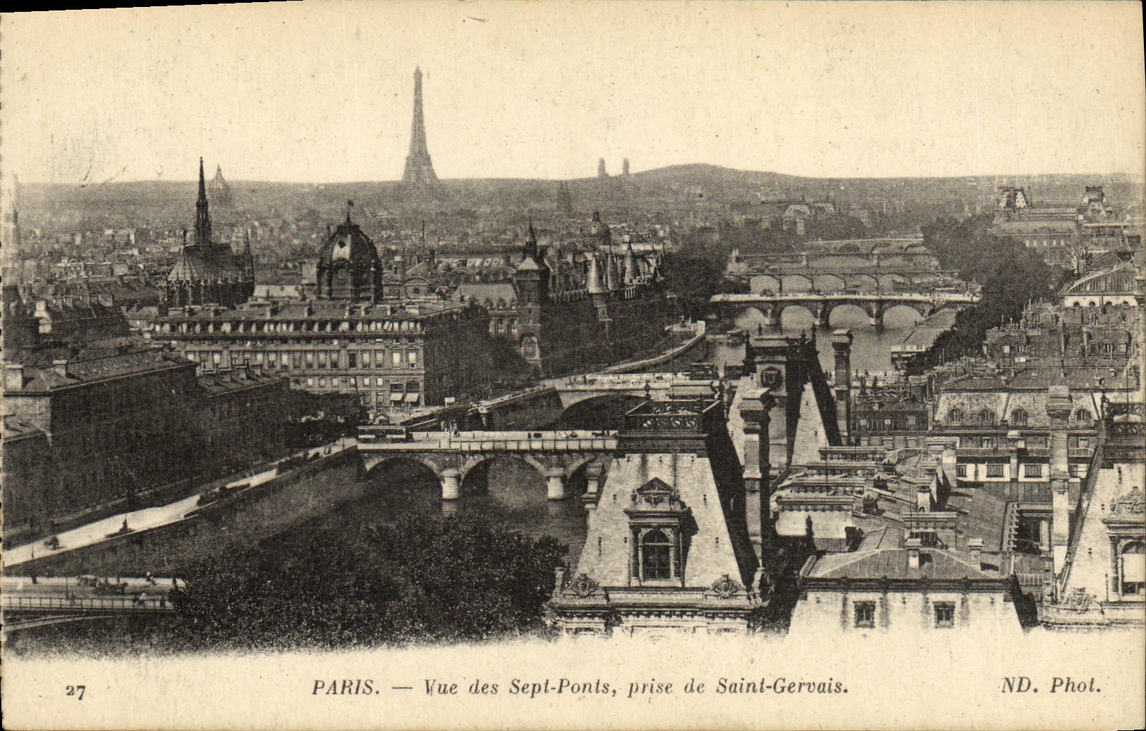 CPA Paris Vue des Sept Ponts Prise de Saint Gervais tour Eiffel