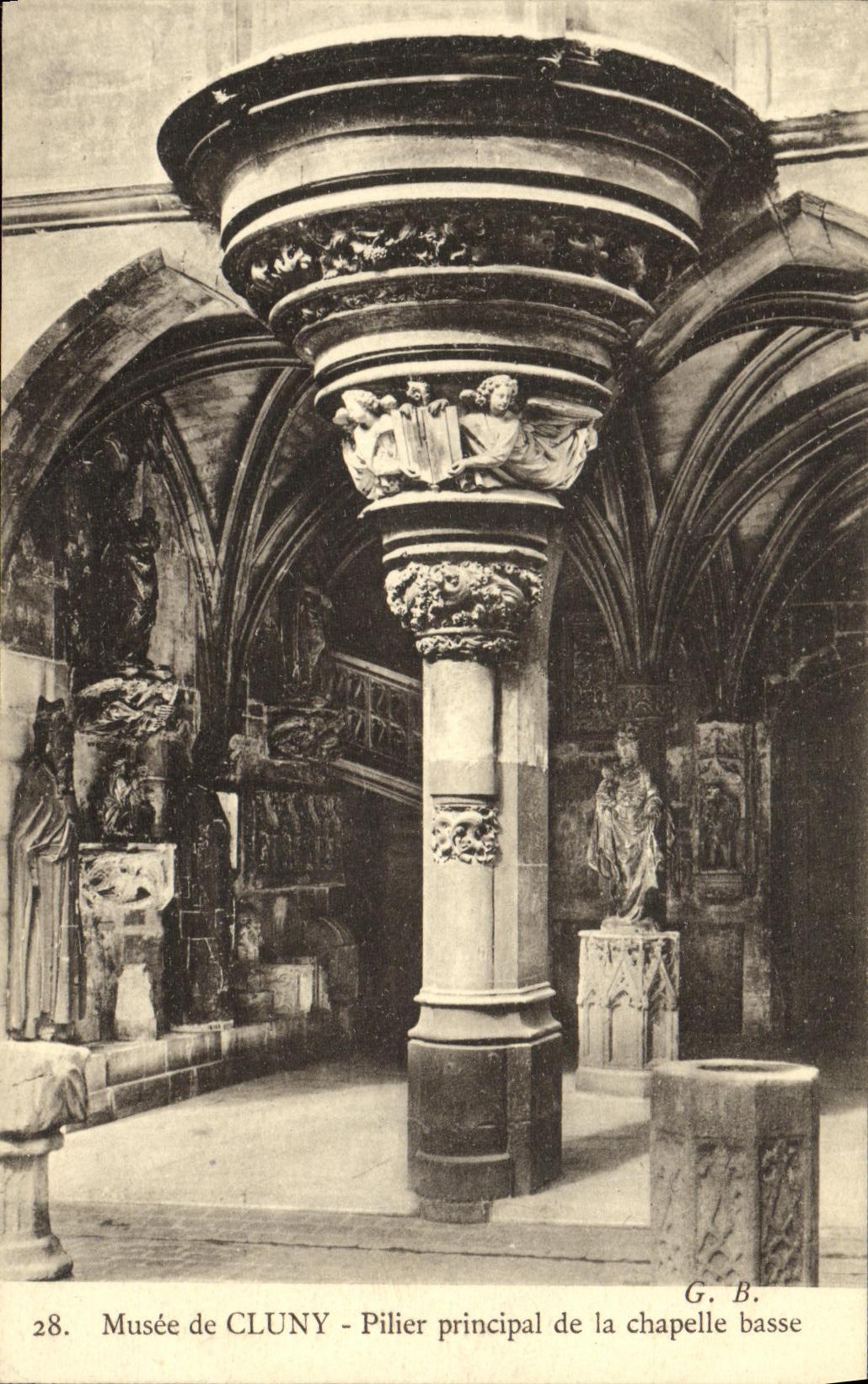 VINTAGE POSTCARD Paris Museum of Cluny Principal Pillar of the low Vault