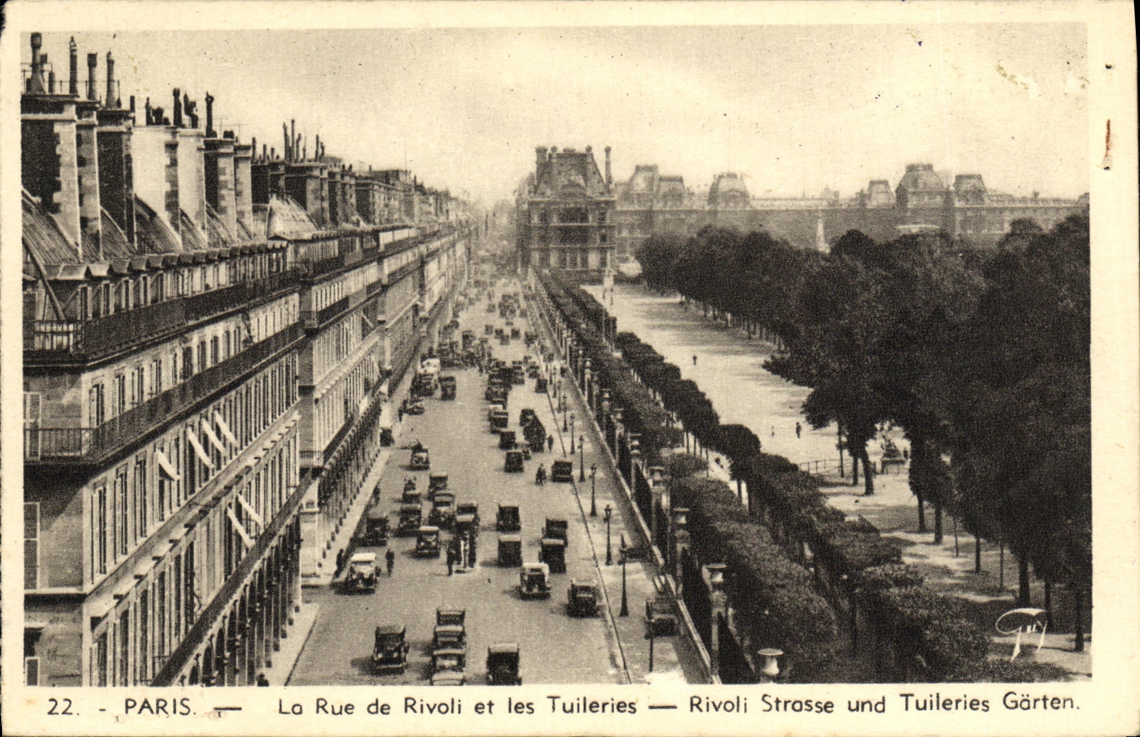 VINTAGE POSTCARD Paris the street of Rivoli and Tileries