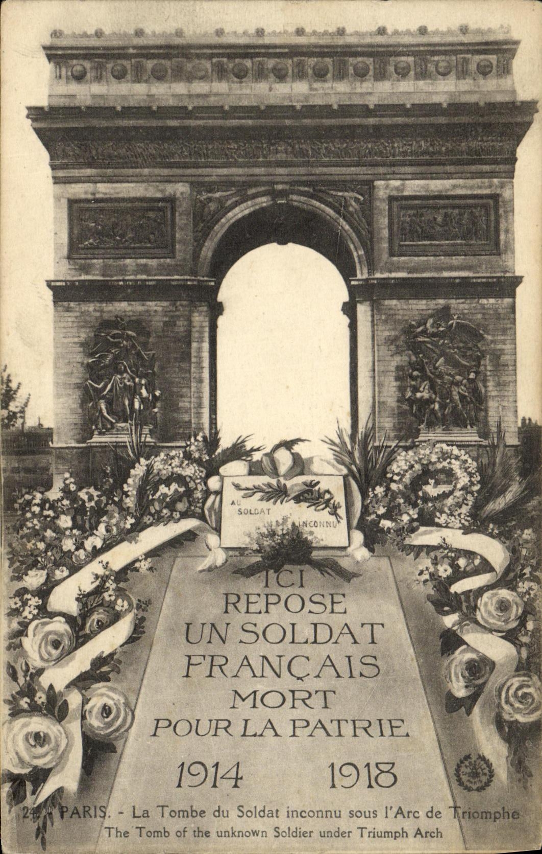 POSTAL Paris de la VENDIMIA la tumba del soldado desconocido bajo L Arc de Triomphe Militaria