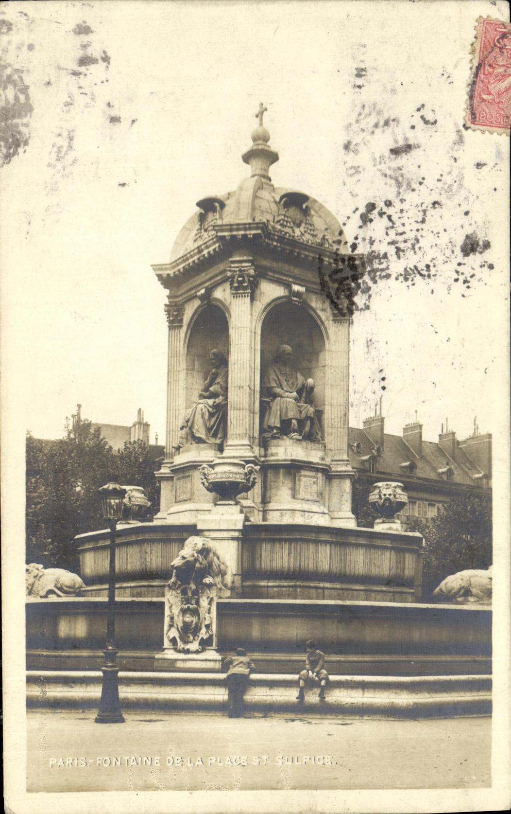 VINTAGE POSTCARD Paris Fountain of the place St Sulpice