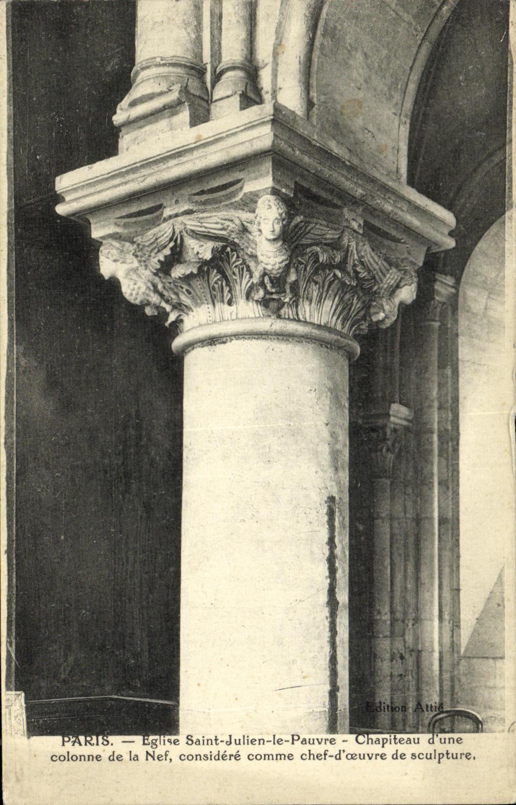 CPA Paris Eglise Saint Julien le Pauvre Chapiteau d une colonne de la nef