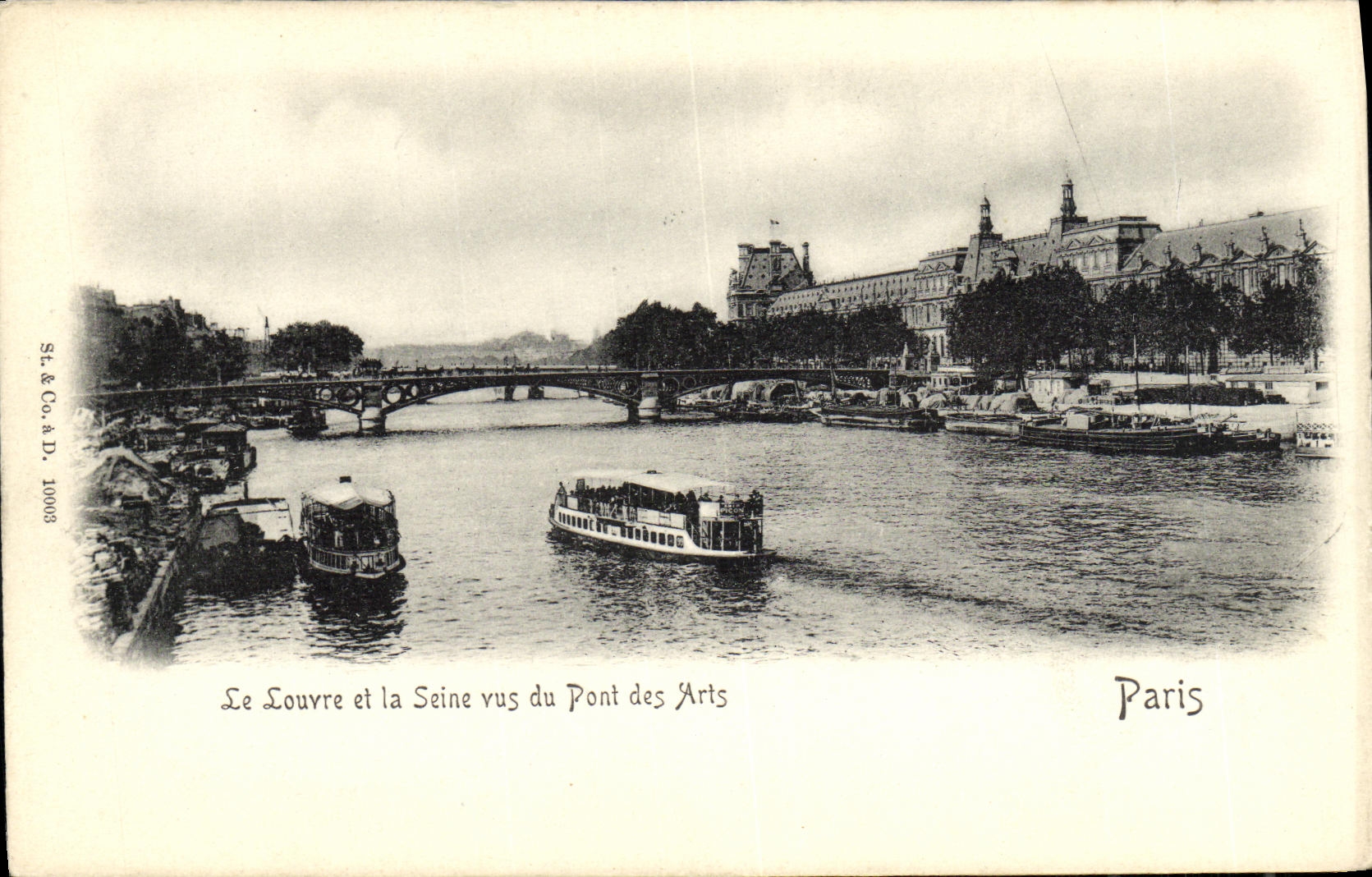 POSTAL Paris de la VENDIMIA la lumbrera y el Seine vistos del puente de artes