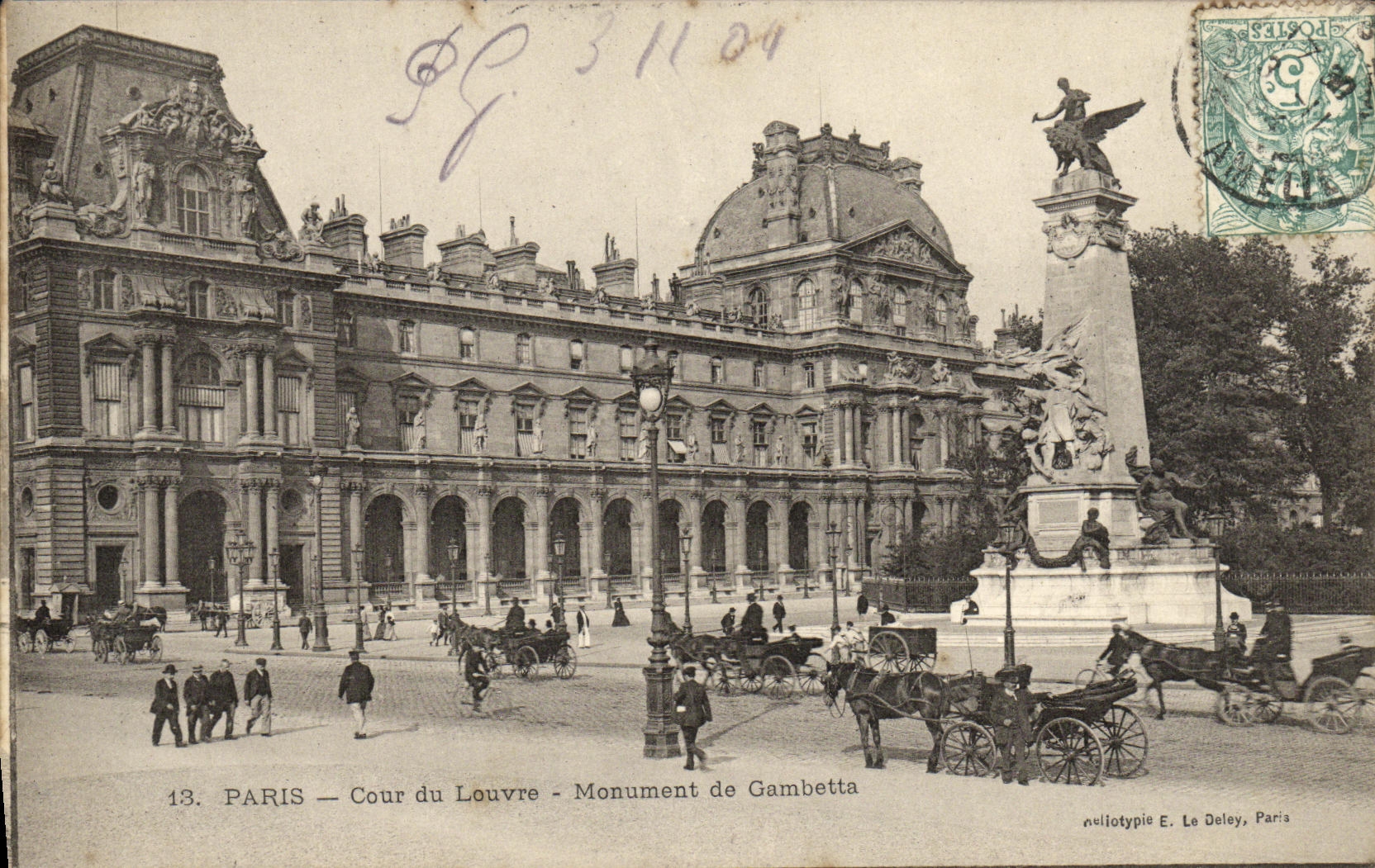 Corte de Paris de la POSTAL de la VENDIMIA del monumento de la lumbrera de Gambetta