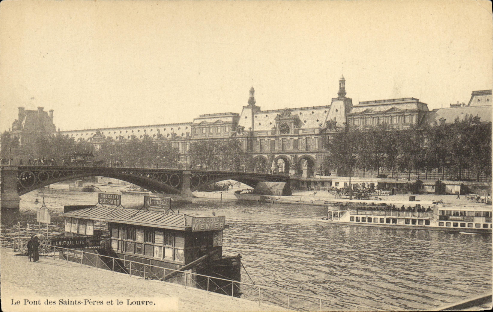 CPA Paris Le pont des Saints Peres et le Louvre Peniche Bateau