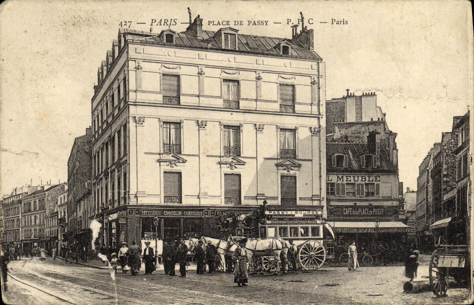 VINTAGE POSTCARD Paris Places De Passy Caleche