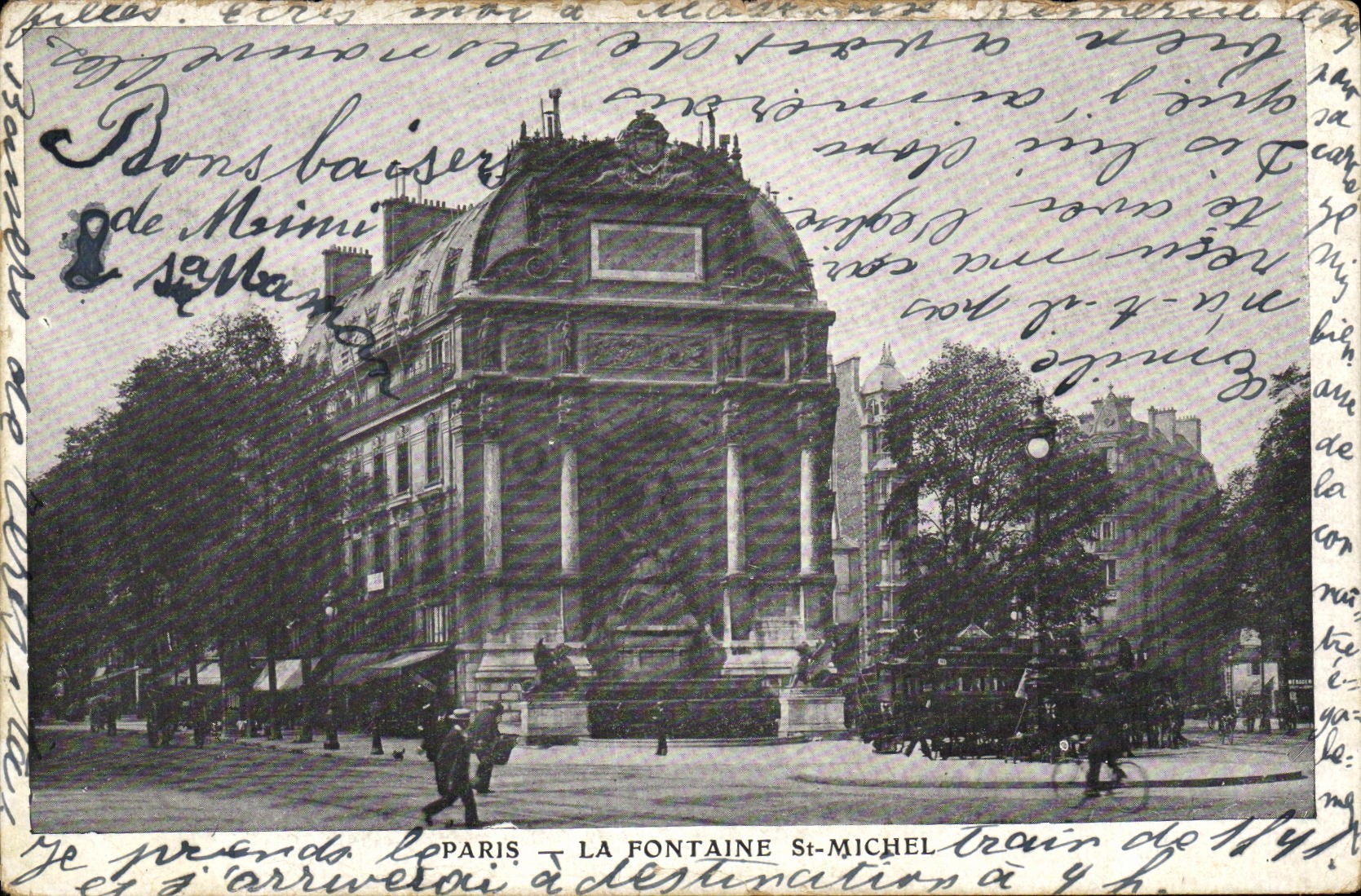 VINTAGE POSTCARD Paris Fountains St Michel