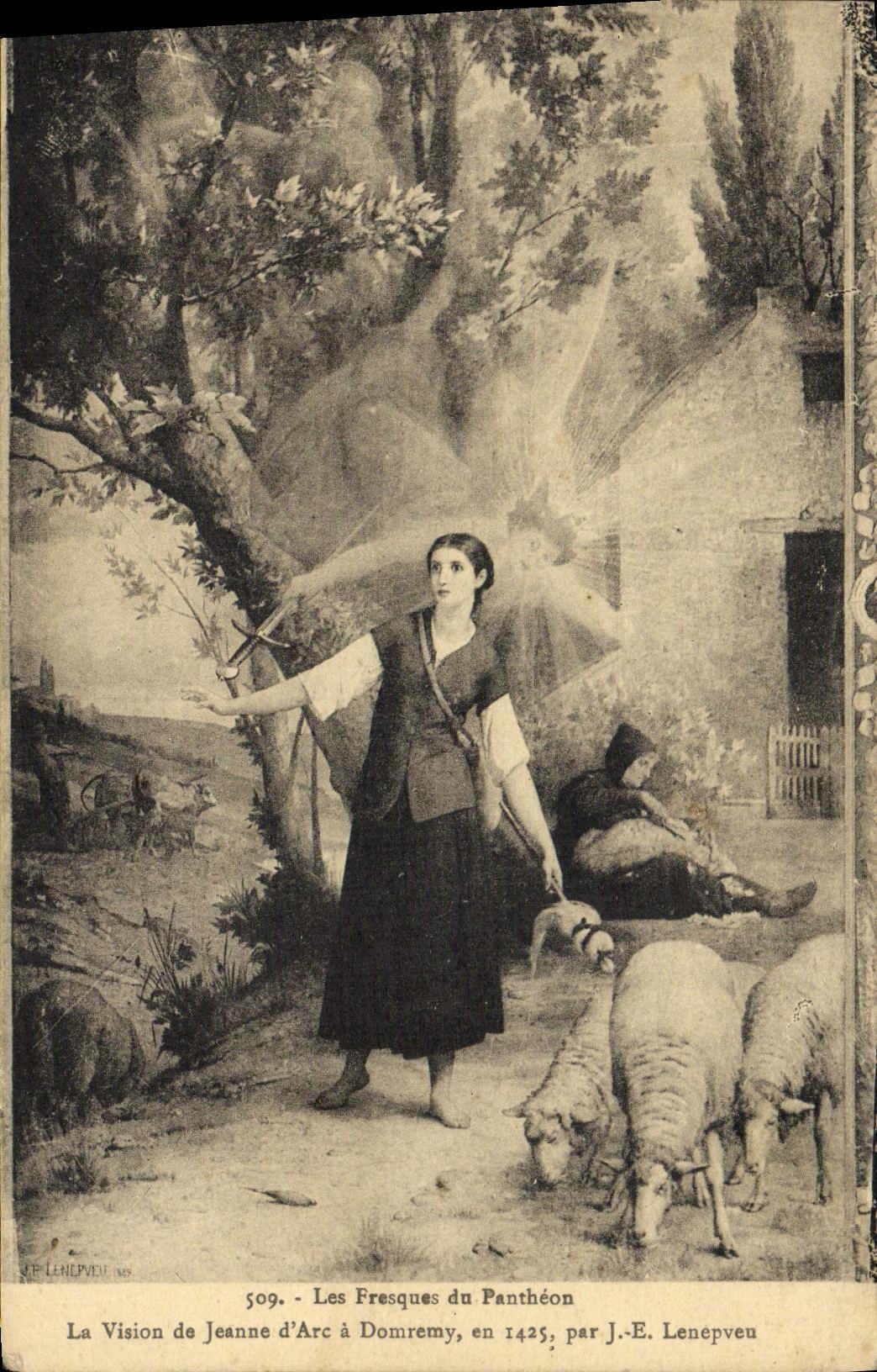 CPA Paris Les Fresques du Pantheon La Vision de Jeanne d Arc Domremy Moutons 