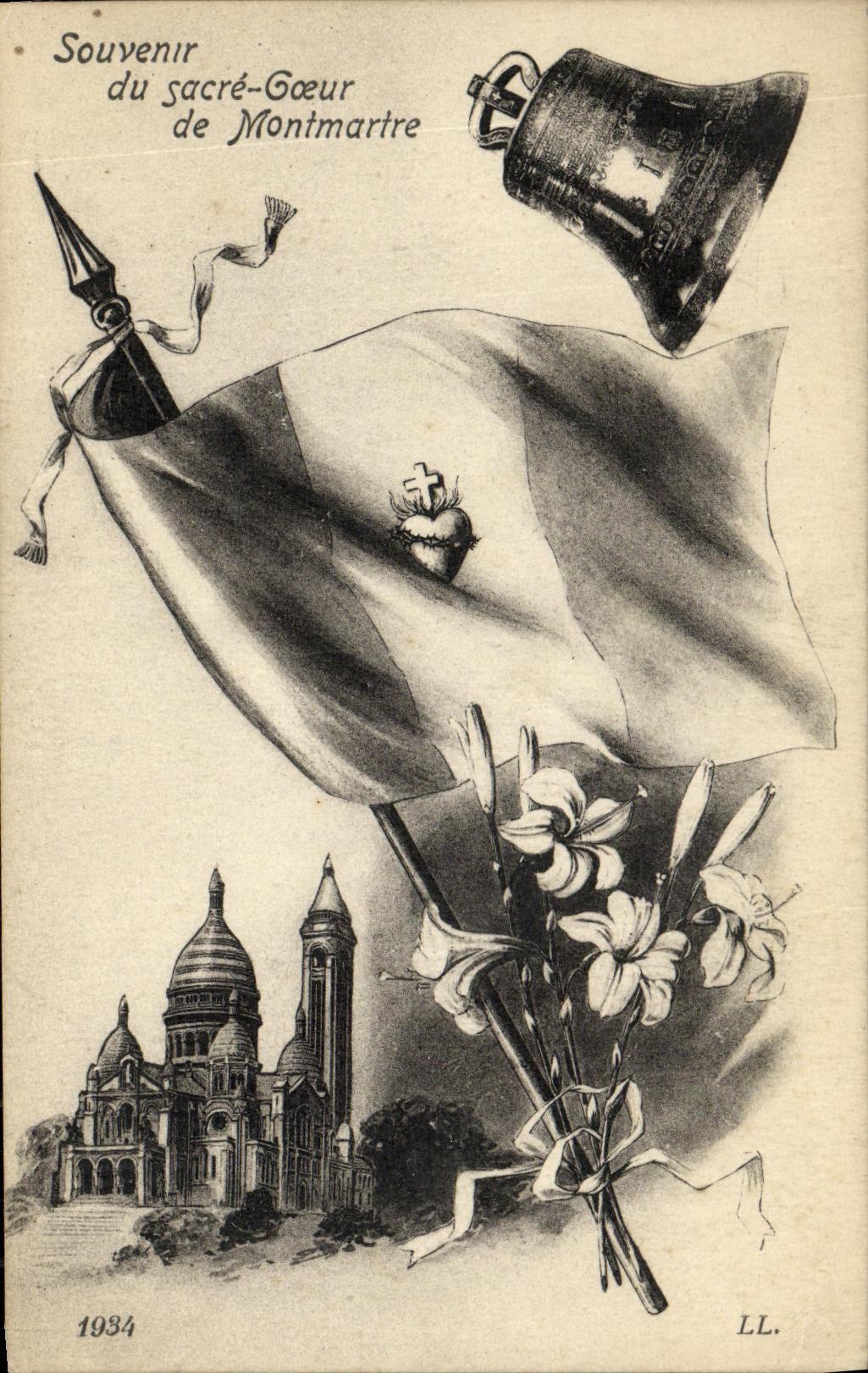 VINTAGE POSTCARD Paris Souvenir of the Sacring Goeur de Montmartre Bell