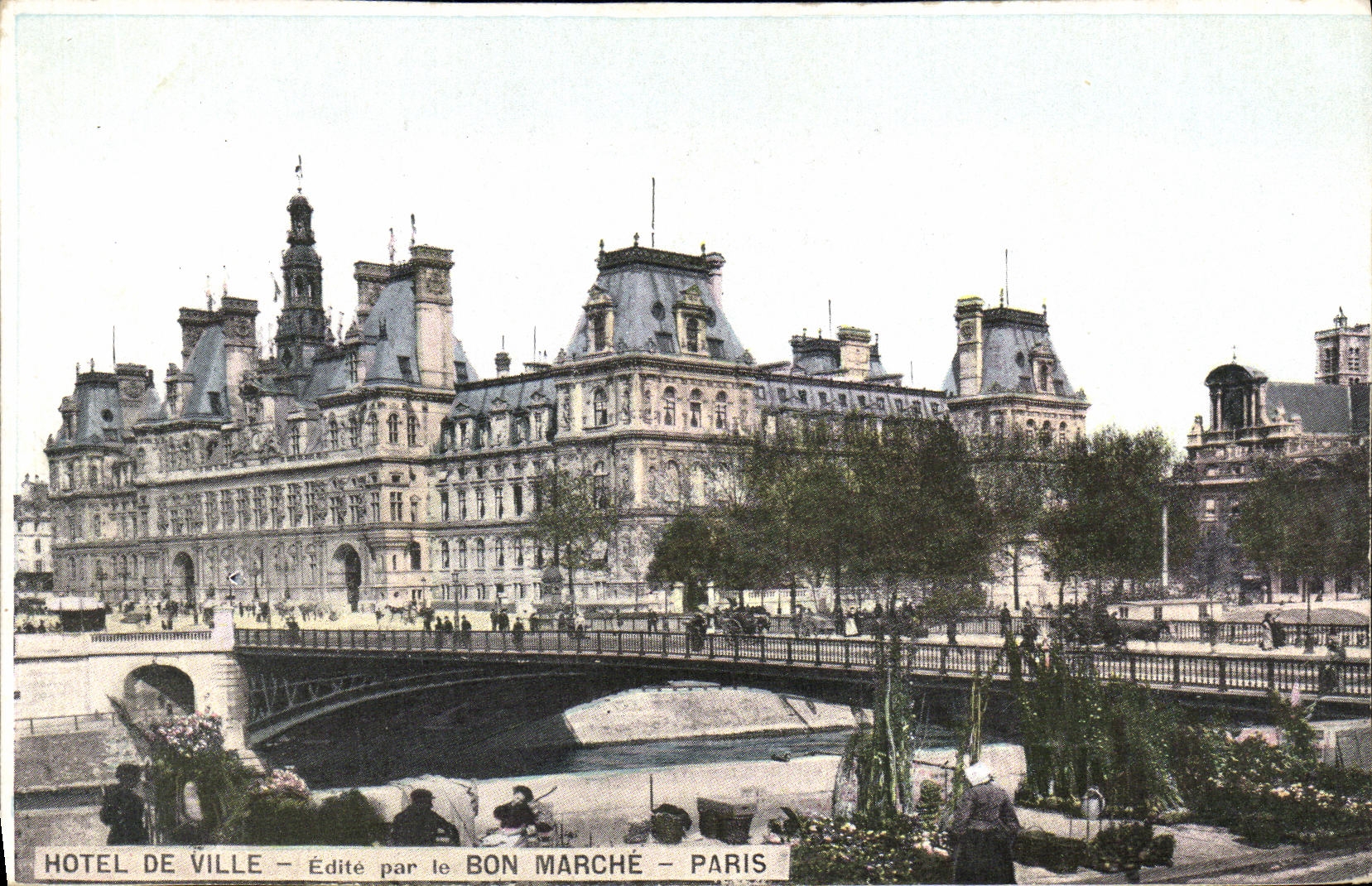 VINTAGE POSTCARD Paris Cheap Town hall Goes to the flowers