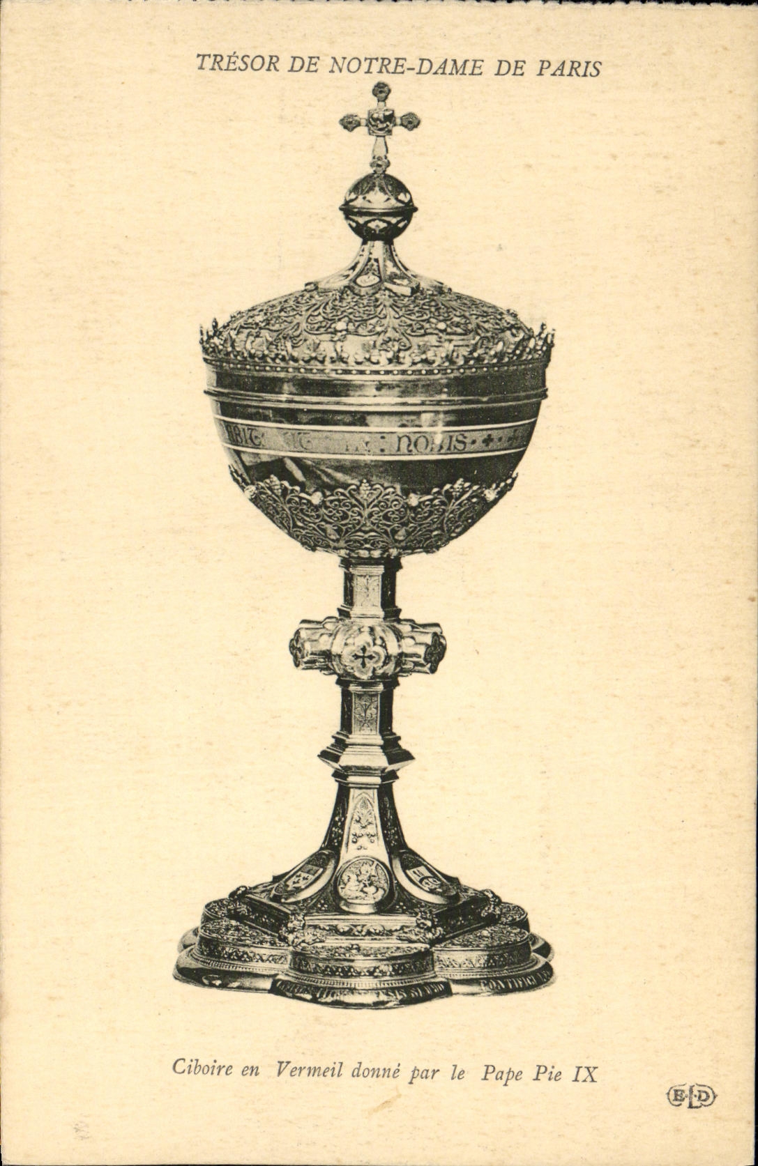 La POSTAL Tresor de la VENDIMIA del ciborio del Notre Dame de Paris en gusano da por al lX blanco y negro del papa