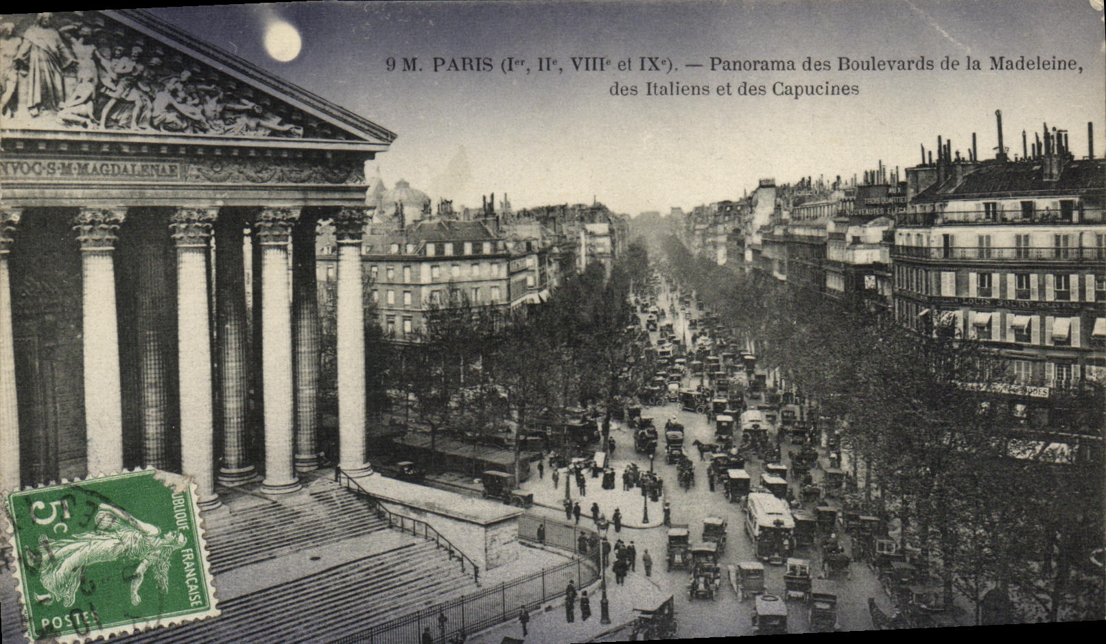 VINTAGE POSTCARD Paris Panorama of the Boulevards of the Madeleine of the Italians and the Nasturtiums