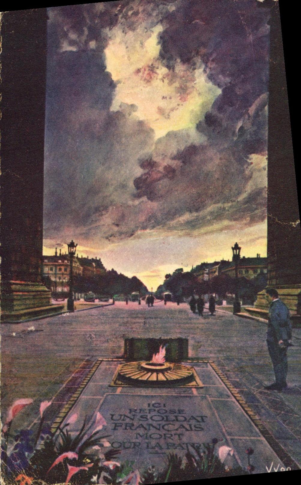 POSTAL Paris de la VENDIMIA mientras que da un paseo la tumba del soldado desconocido Arc de Triomphe Militaria
