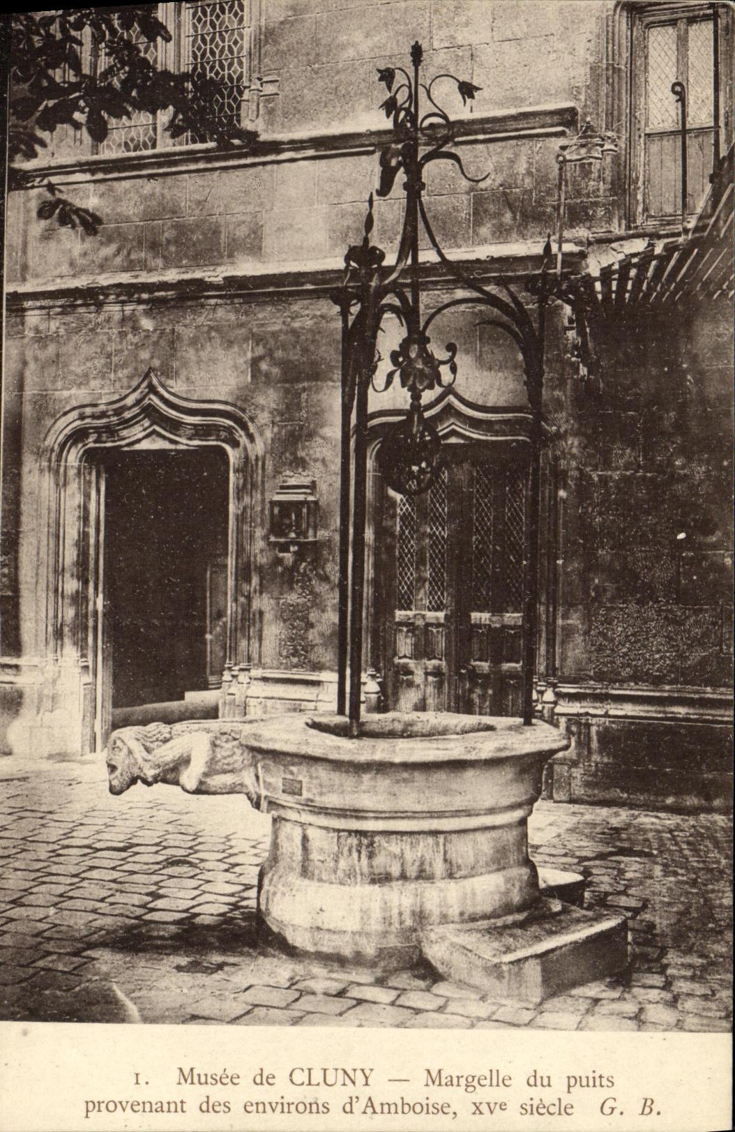 VINTAGE POSTCARD Paris Museum of Cluny Curbstone of the Well coming from the surroundings D Amboise XV E century