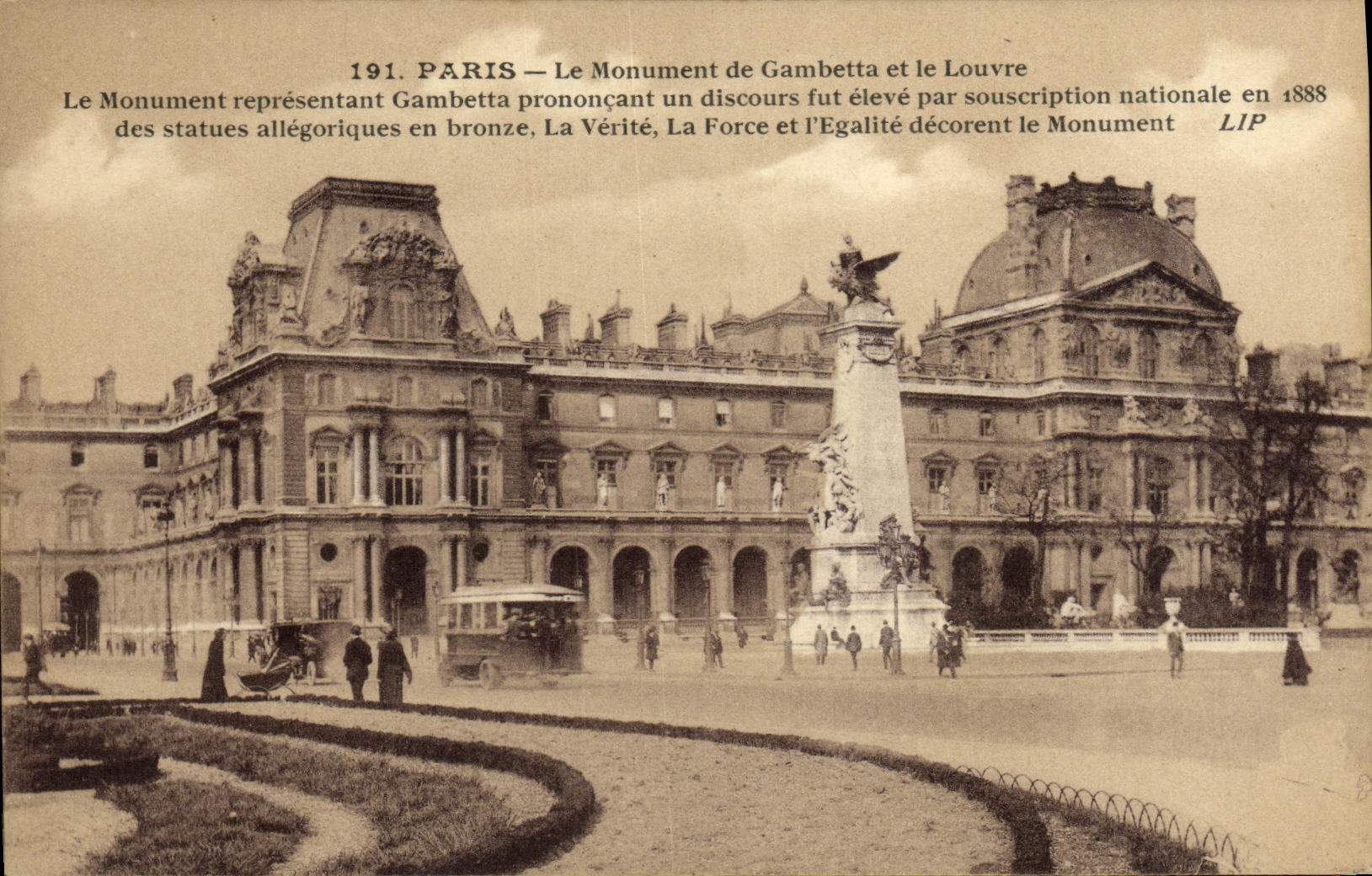 POSTAL Paris de la VENDIMIA el monumento de Gambetta y de la lumbrera