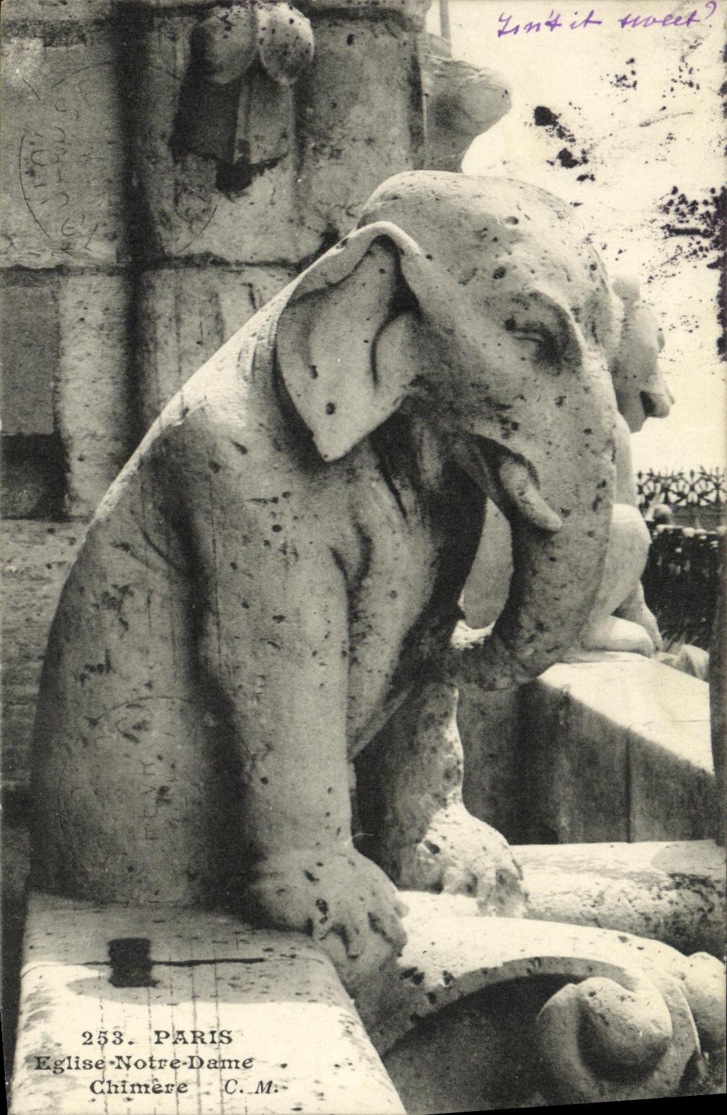 VINTAGE POSTCARD Paris Church Notre Dame Dream Elephant