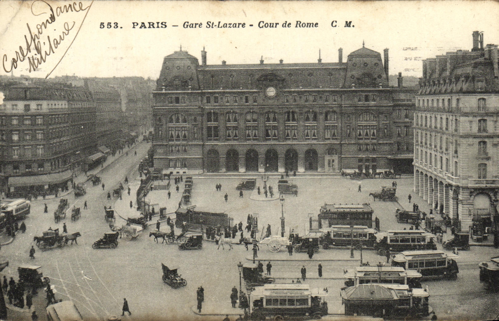 VINTAGE POSTCARD Paris Parks St Lazare Cour of Rome