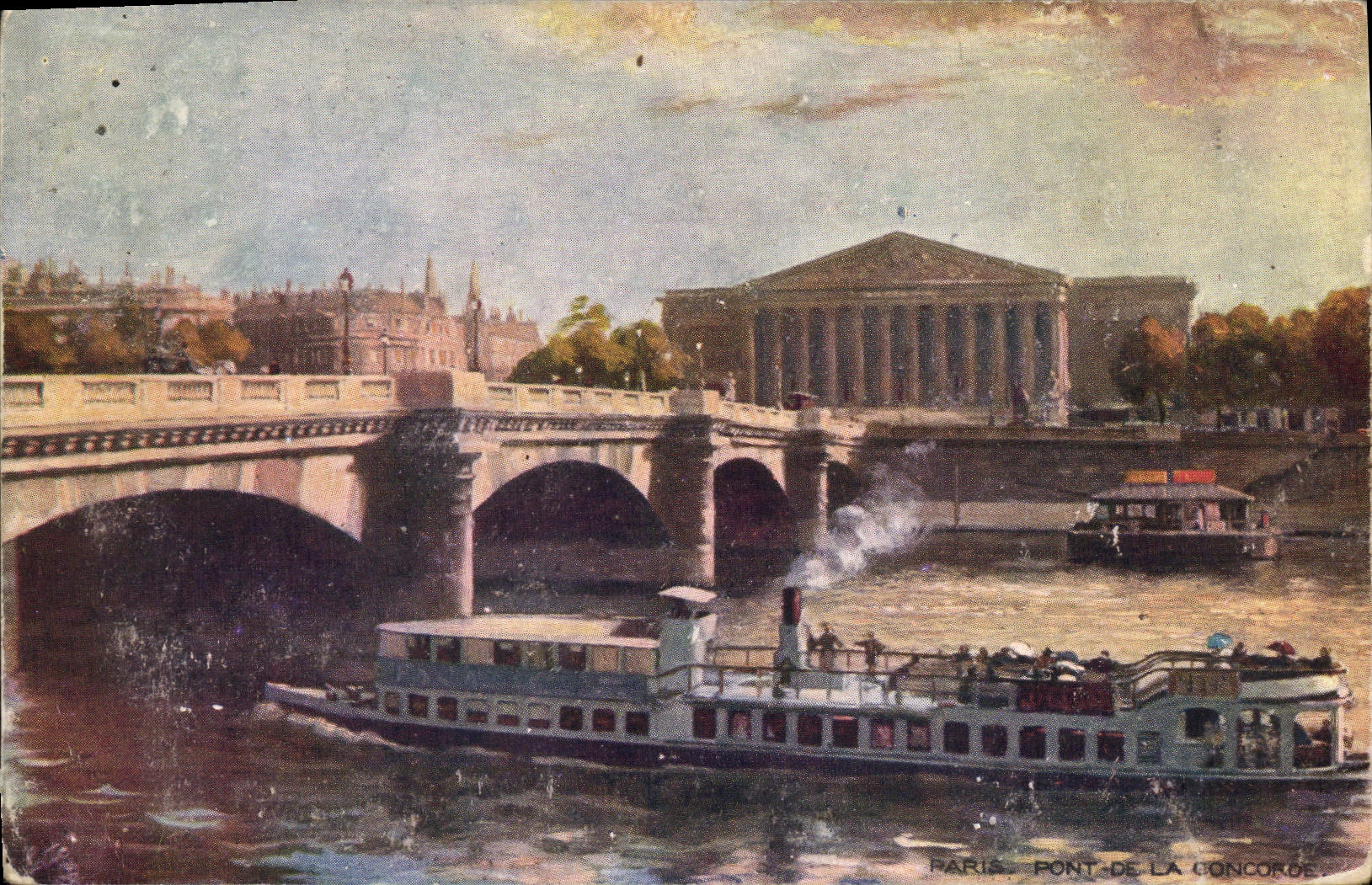VINTAGE POSTCARD Paris Bridge of the Harmony Barges