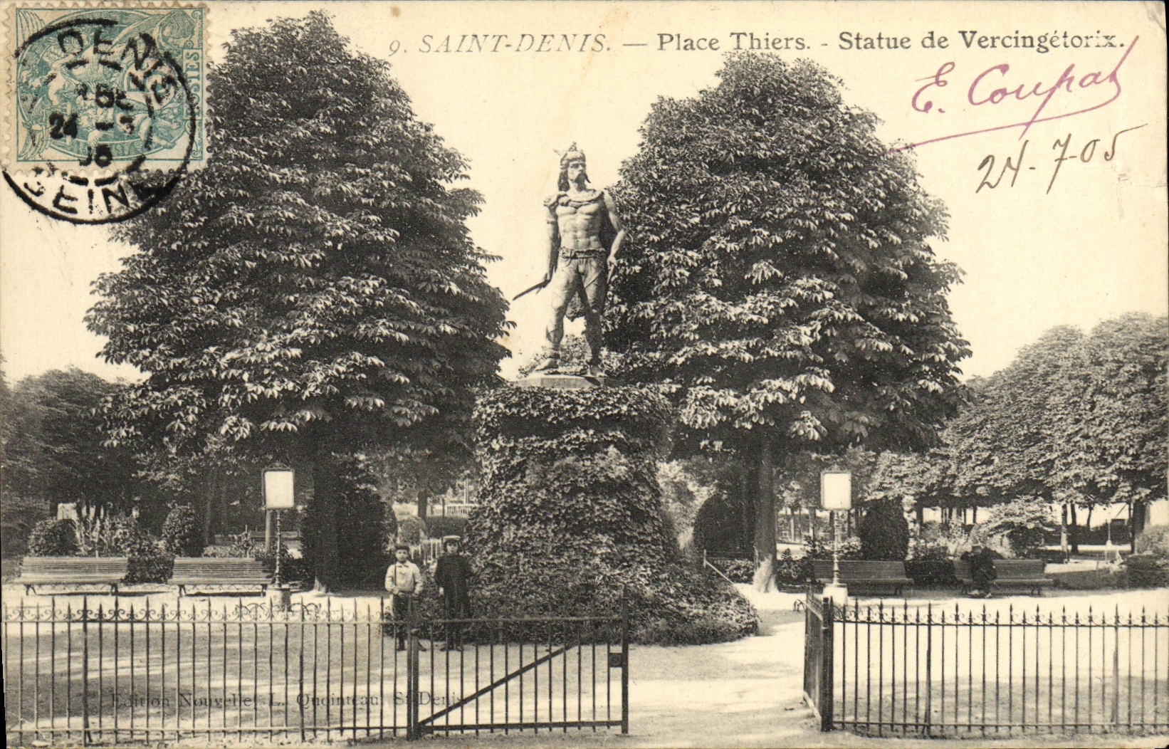 VINTAGE POSTCARD Abbaye Of Denis Saint Places Thiers Statue of Vercingetorix