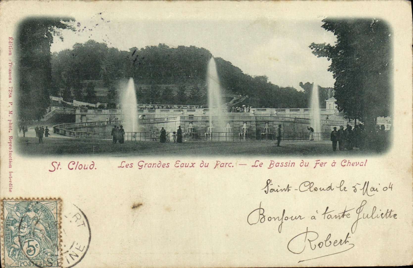 VINTAGE POSTCARD Saint Cloud Large Water of the Park the Basin of the Horseshoe
