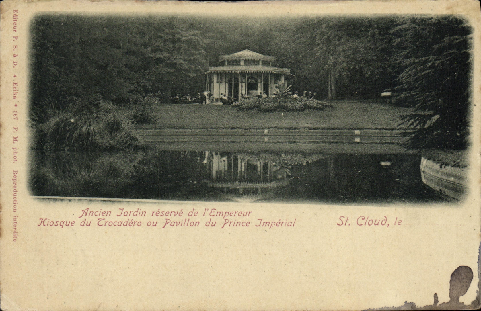 Jardin viejo de Resrve de la nube del St de la POSTAL de la VENDIMIA de L quiosco del emperador de Trocadero o de la casa del principe imperial