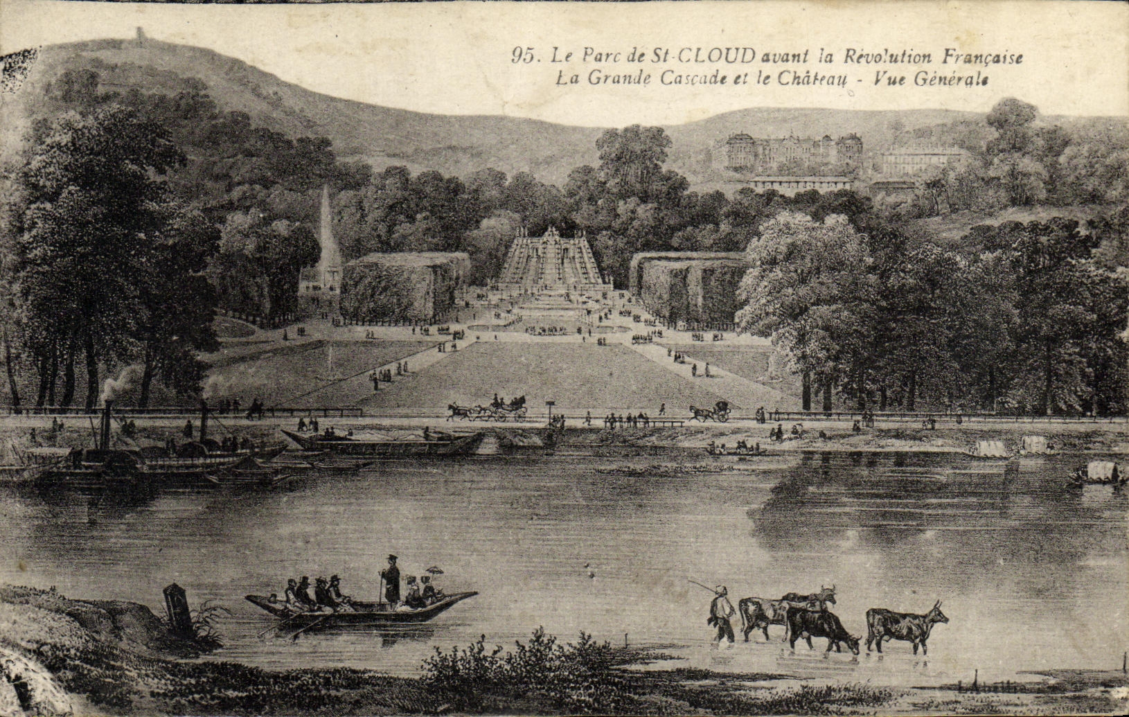 VINTAGE POSTCARD St Cloud the Park before the Revolution the Large Cascade and the castle View