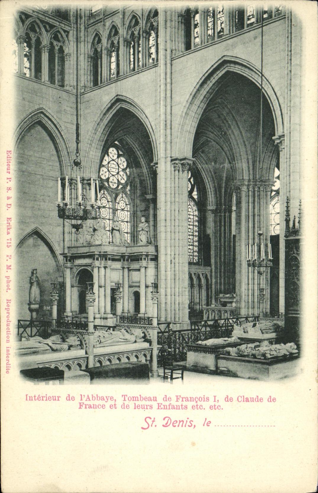 VINTAGE POSTCARD Abbey Of Interior Denis Saint Tomb of Francois 1st of Claude of France and their children