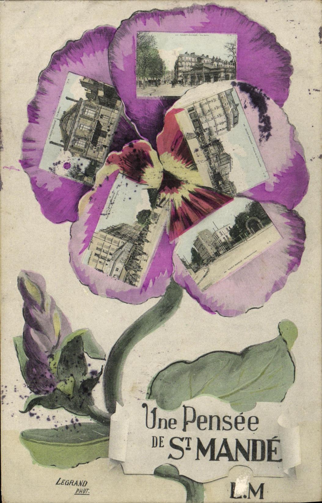 VINTAGE POSTCARD a thought of St Mande Flowers