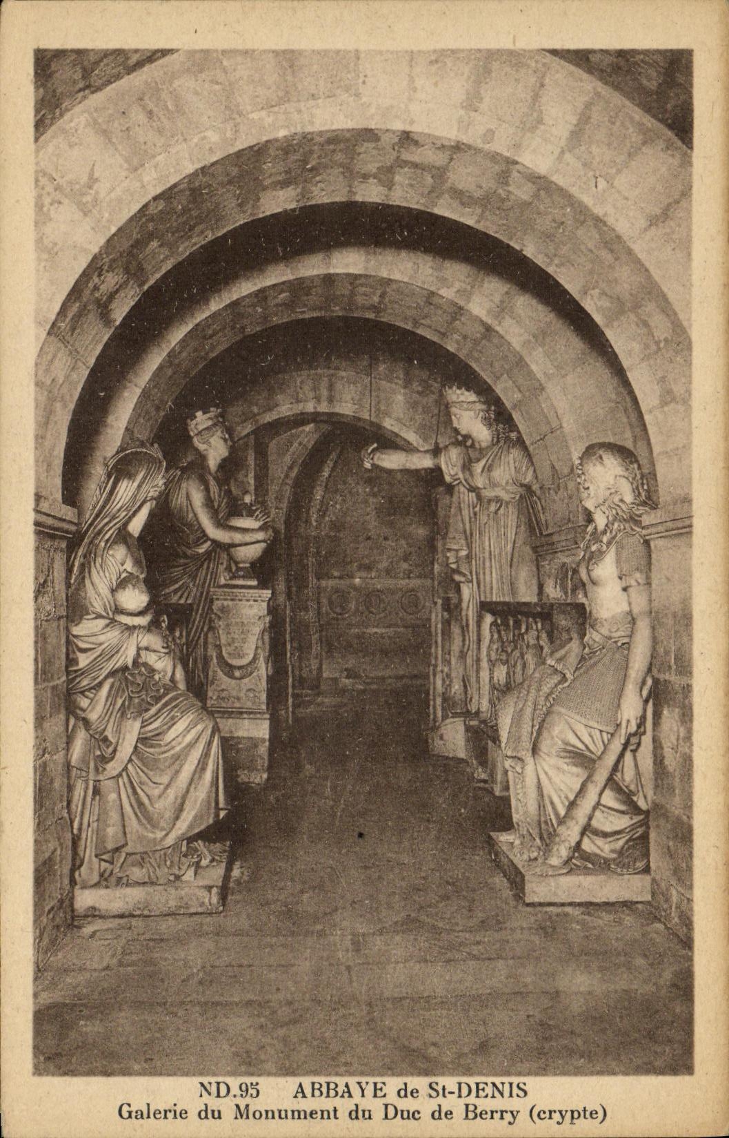 VINTAGE POSTCARD Abbayte of St Denis Gallery of the Monument of the Duke of Berry Crypt