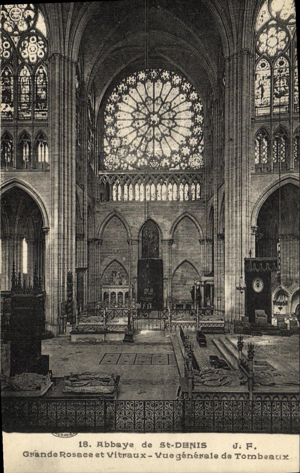 VINTAGE POSTCARD Abbey of Denis Saint Large rosette and stained glasses View of tombs