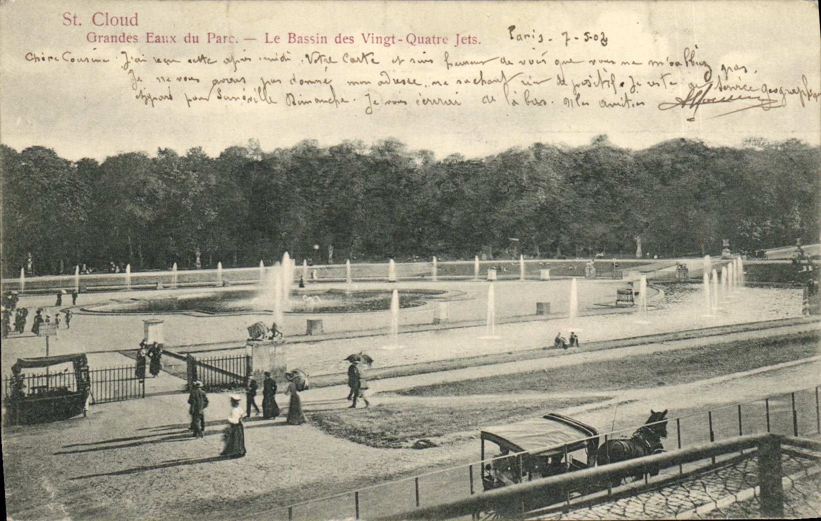 VINTAGE POSTCARD St Cloud Large Water of the Park the Basin of the Twenty Four jets