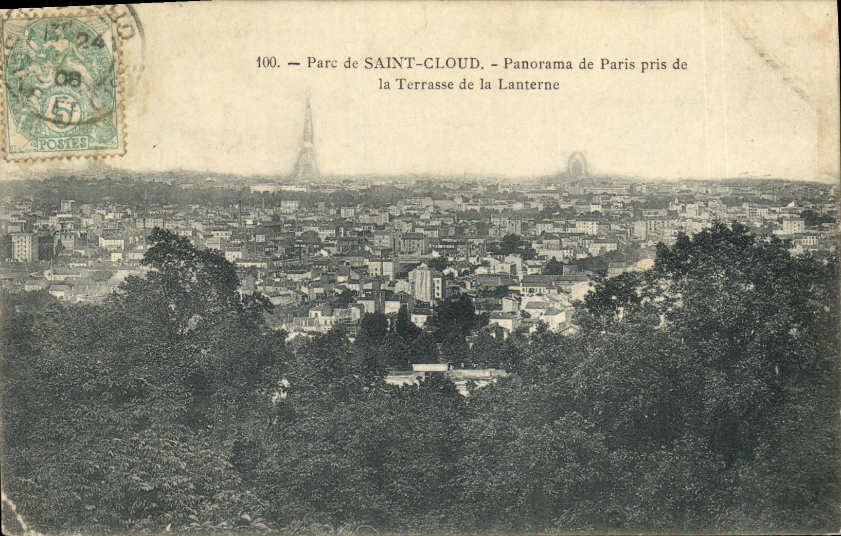 VINTAGE POSTCARD Holy Cloud Panorama of Paris Taken of the Terrace of the Lantern Eiffel Tower