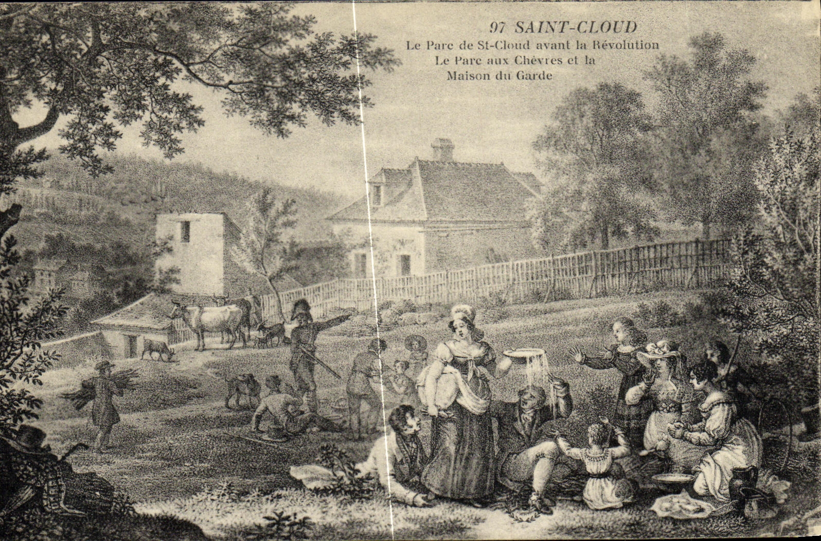 VINTAGE POSTCARD Holy Cloud the park before the Revolution the park with the goats and the house of the Guard