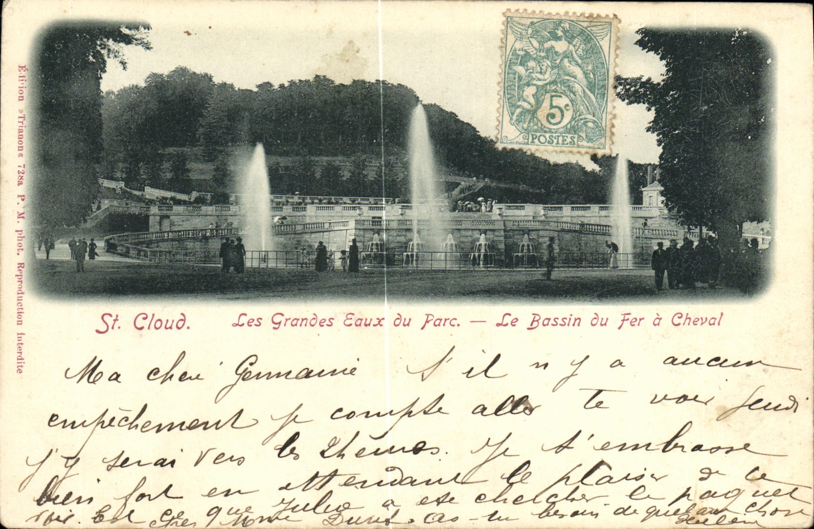 VINTAGE POSTCARD St Cloud large water of the park the basin of the horseshoe