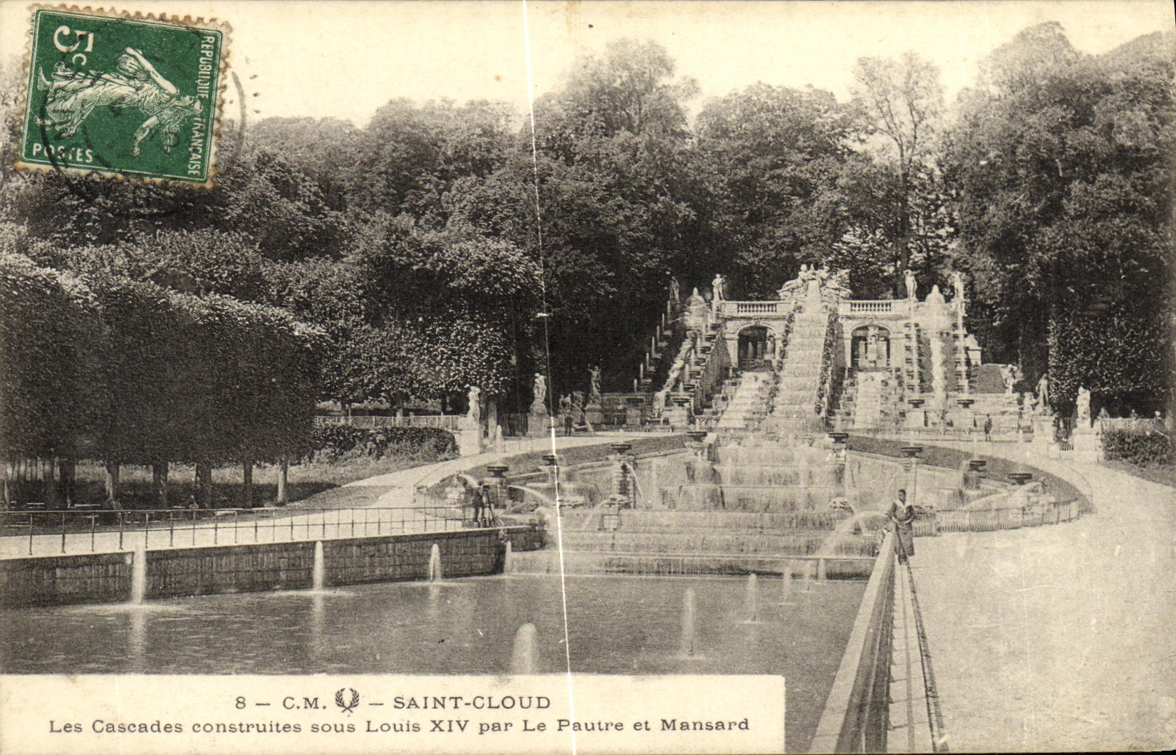 VINTAGE POSTCARD St Cloud Cascades Built Under Louis XIV by Pautre and Mansard