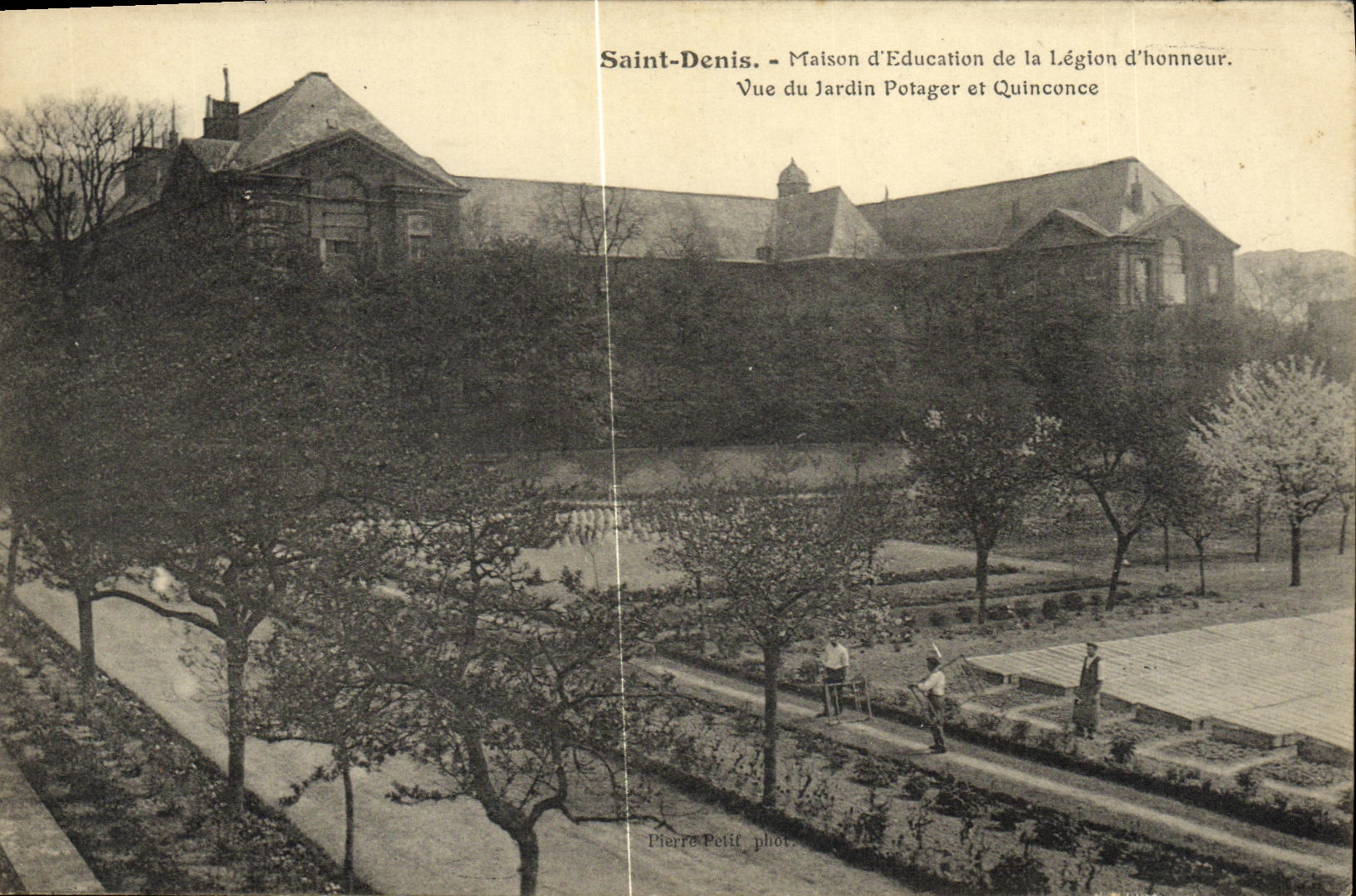 VINTAGE POSTCARD L Abbey Of Saint Denis House D Education of the Legion D honor Seen of the vegetable garden and Quincunx