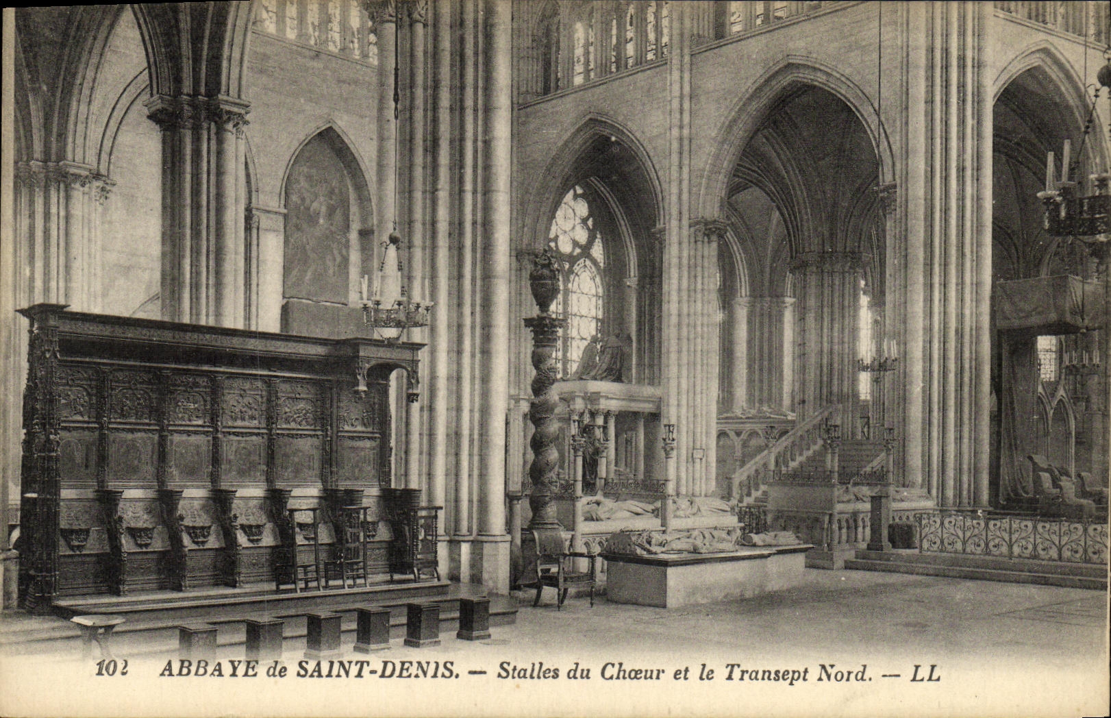 POSTAL L abadia de la VENDIMIA Saint de las paradas de Denis del estribillo y del Transept norteno