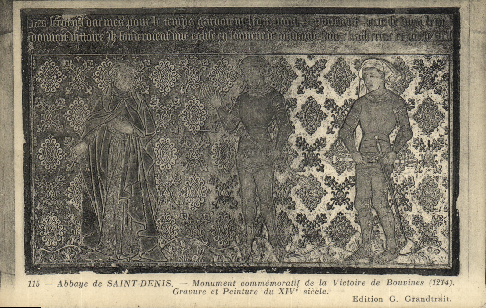 VINTAGE POSTCARD Abbey of Saint Denis Memorial of the Victoire de Bouvines 1214