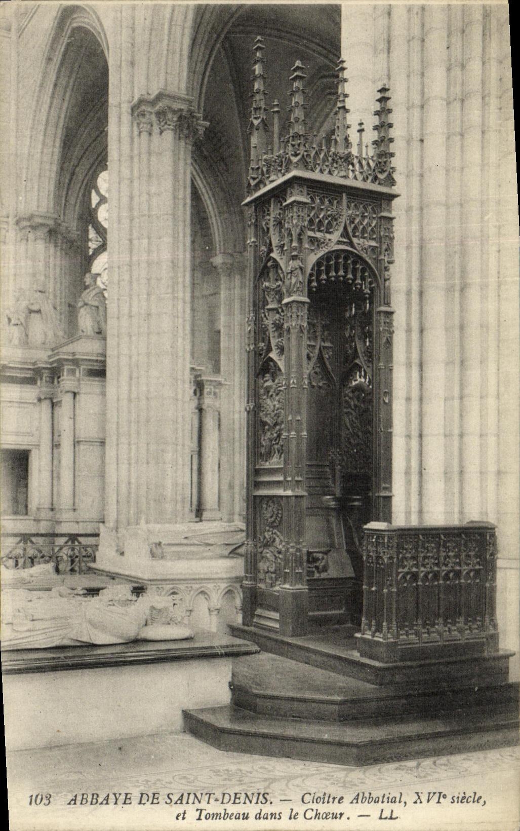 VINTAGE POSTCARD L Abbey of Saint Denis Abbey Cloister and Tomb in the Chorus