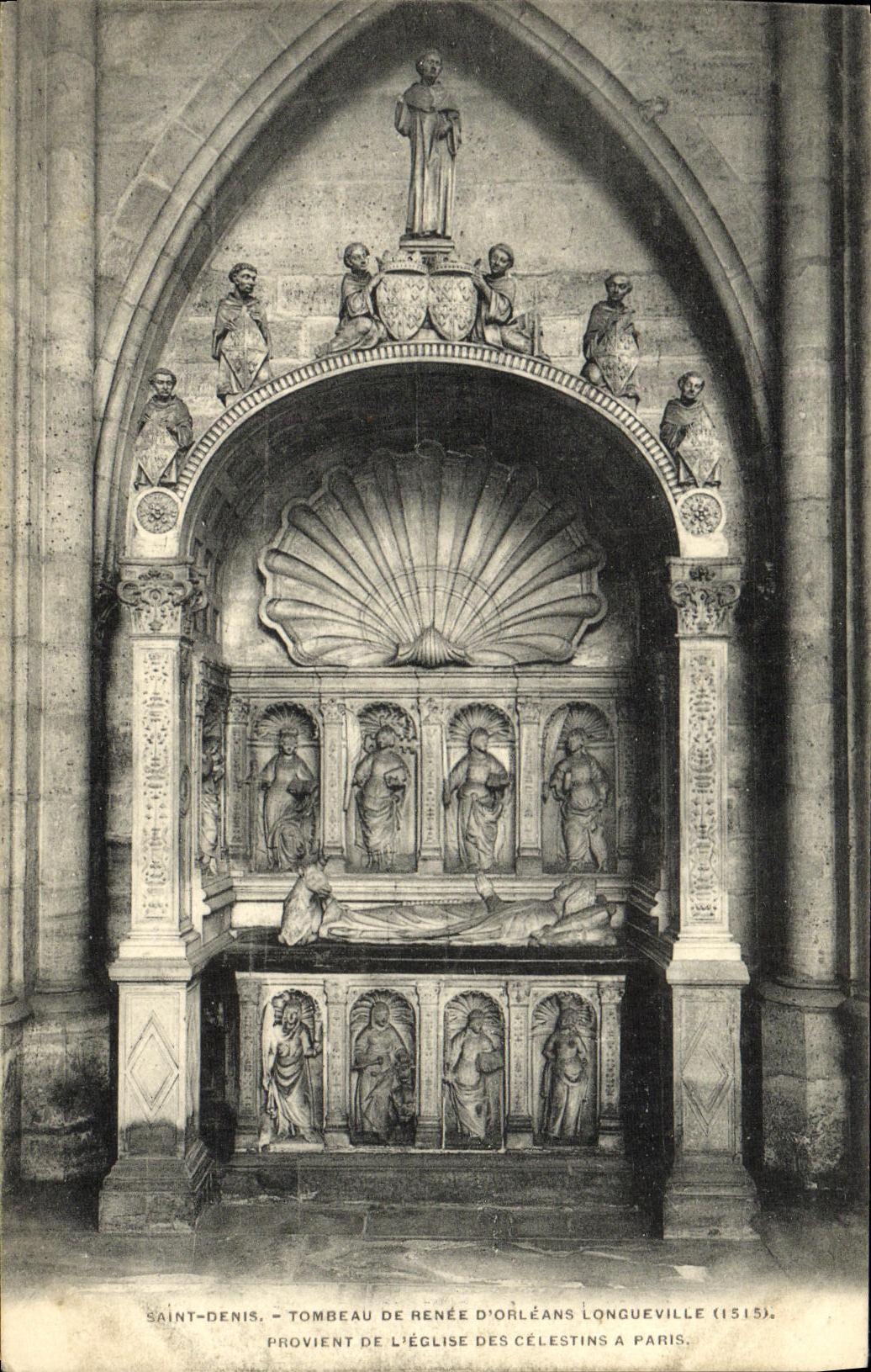 VINTAGE POSTCARD Saint Denis Tombeau of Renee D Orleans Longueville comes from L church of Clestins has Paris