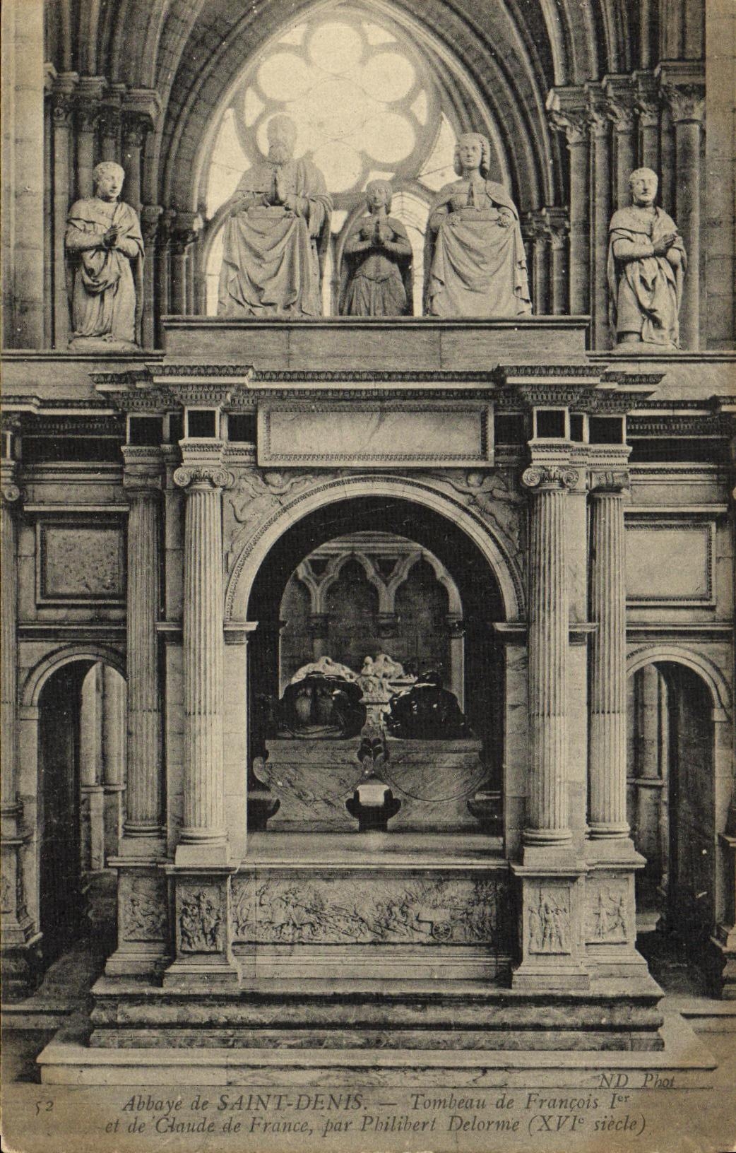 VINTAGE POSTCARD Abbey of Saint Denis Tomb of Francois 1st and Claude of France by Philibert Delorme