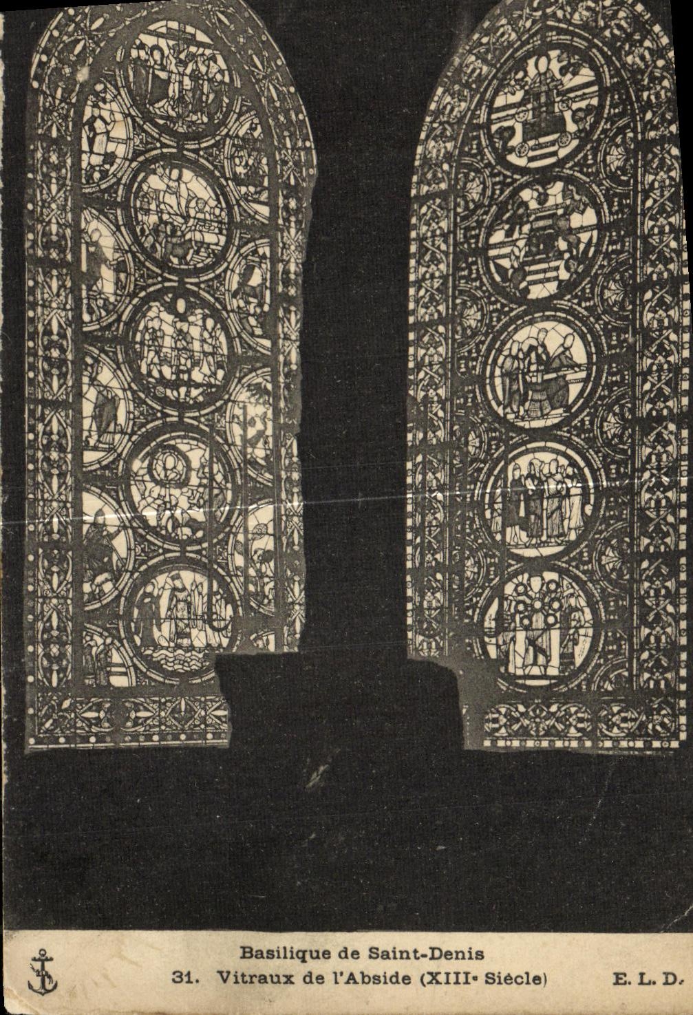 VINTAGE POSTCARD Basilica of Saint Denis Stained glasses of L Apse