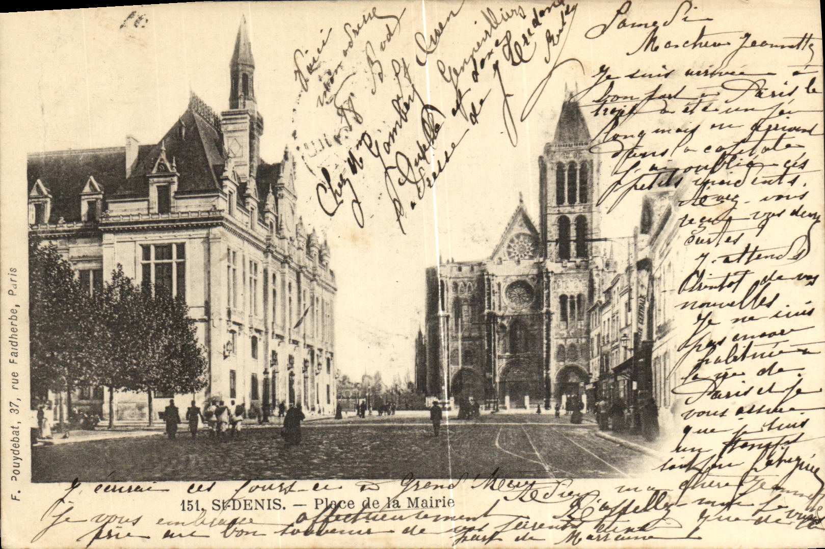 VINTAGE POSTCARD Saint Denis Places Town hall