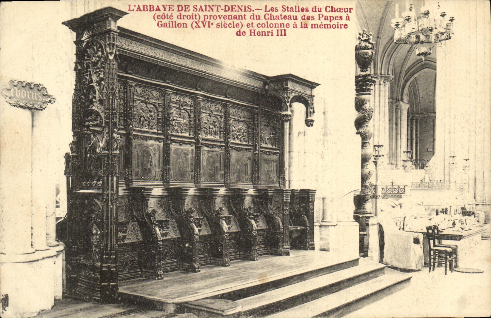 VINTAGE POSTCARD L Abbey of Denis Saint stalls of the chorus